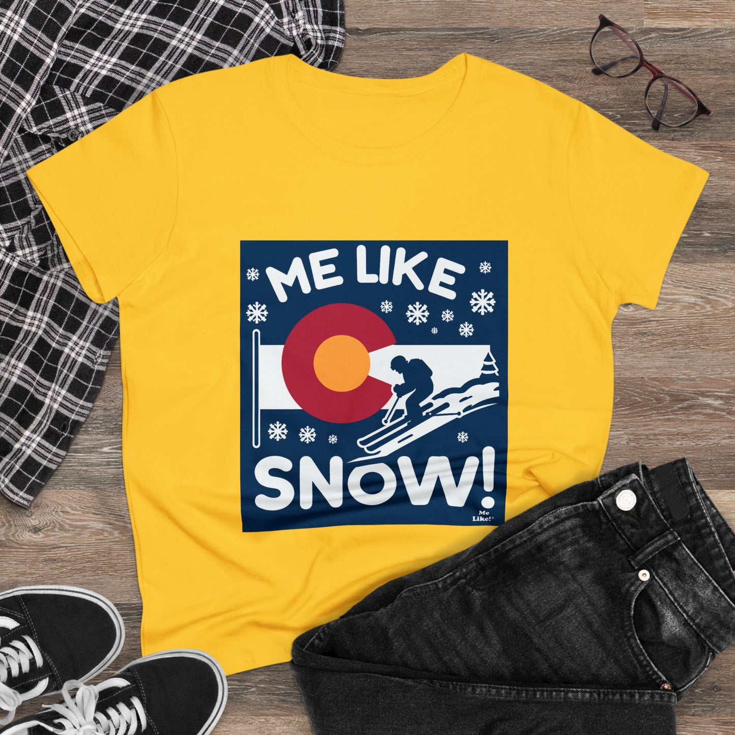 Me Like Snow! - Women's Heavy Cotton Tee - (Ski Colorado #2)