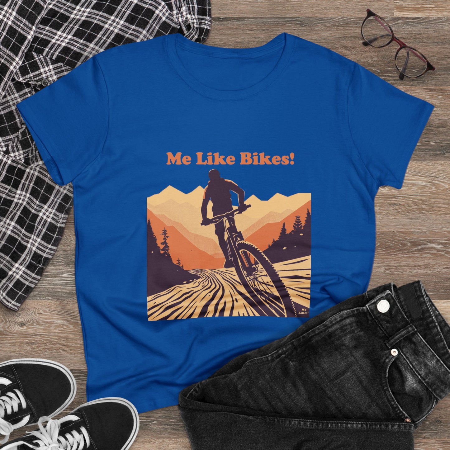 Women's Heavy Cotton Tee - Me Like Bikes! (Mountain Bike #2)