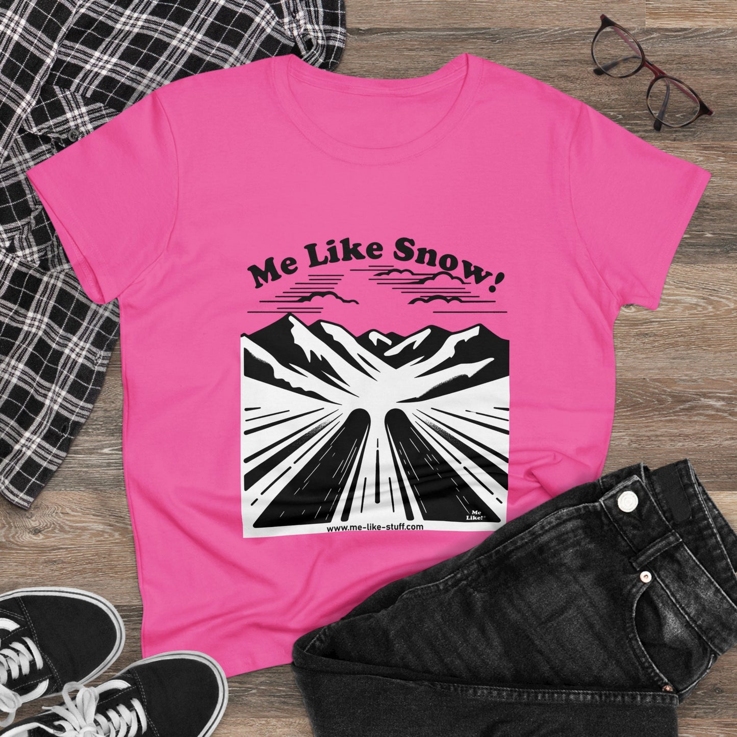 Women's Heavy Cotton Tee - Me Like Snow! (Ski #1)