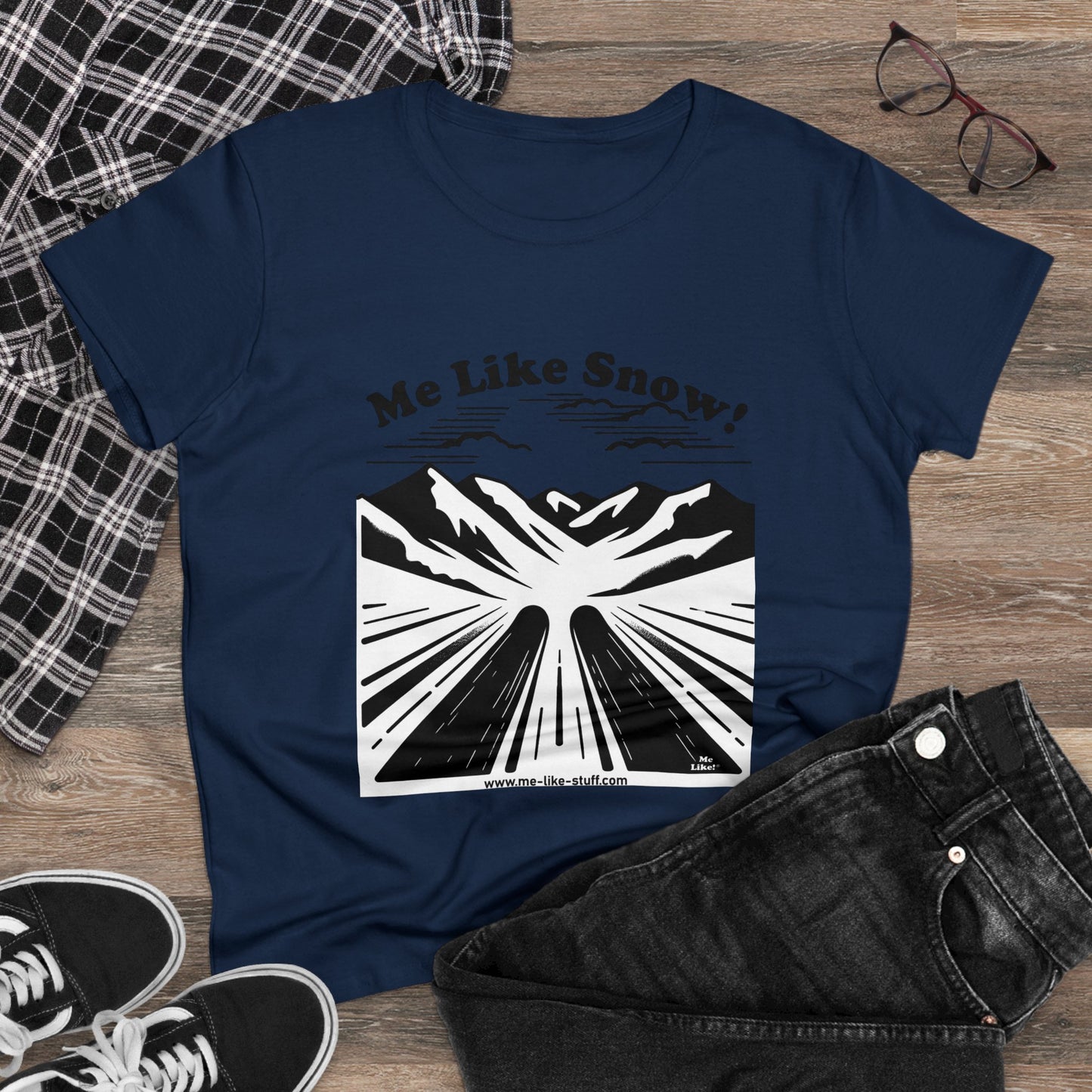 Women's Heavy Cotton Tee - Me Like Snow! (Ski #1)