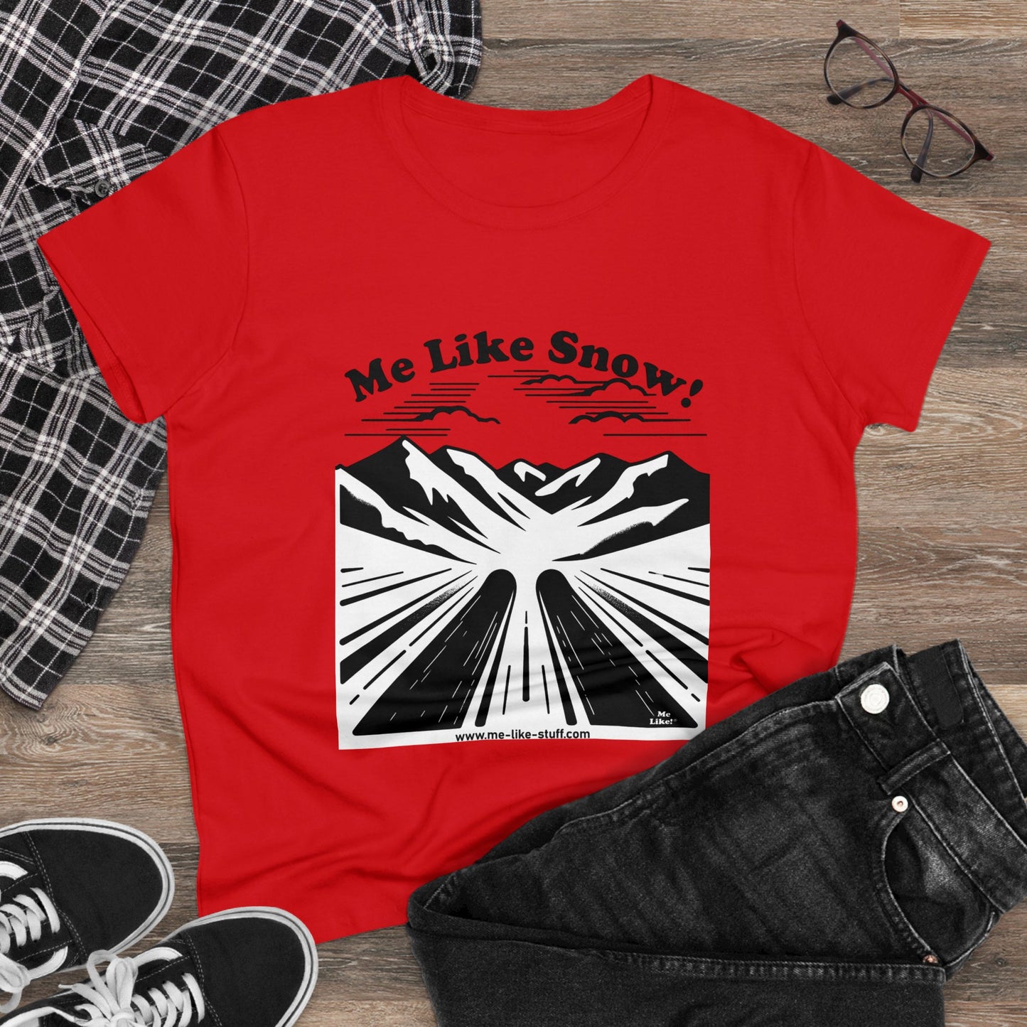 Women's Heavy Cotton Tee - Me Like Snow! (Ski #1)