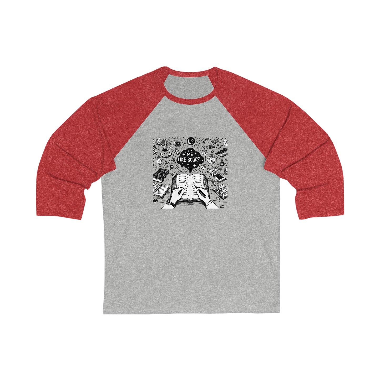 Me Like Books! - Unisex 3\4 Sleeve Baseball Tee - (Books #3)