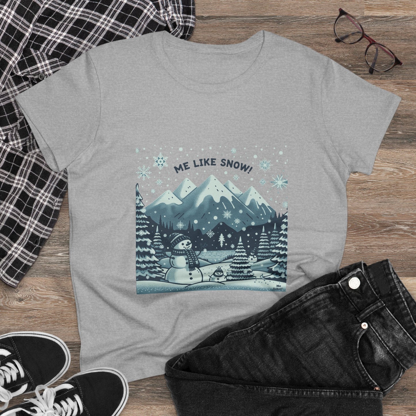 Me Like Snow! - Women's Heavy Cotton Tee - (Snowman #1)