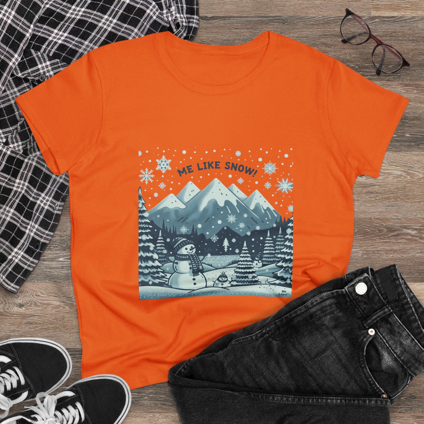 Me Like Snow! - Women's Heavy Cotton Tee - (Snowman #1)
