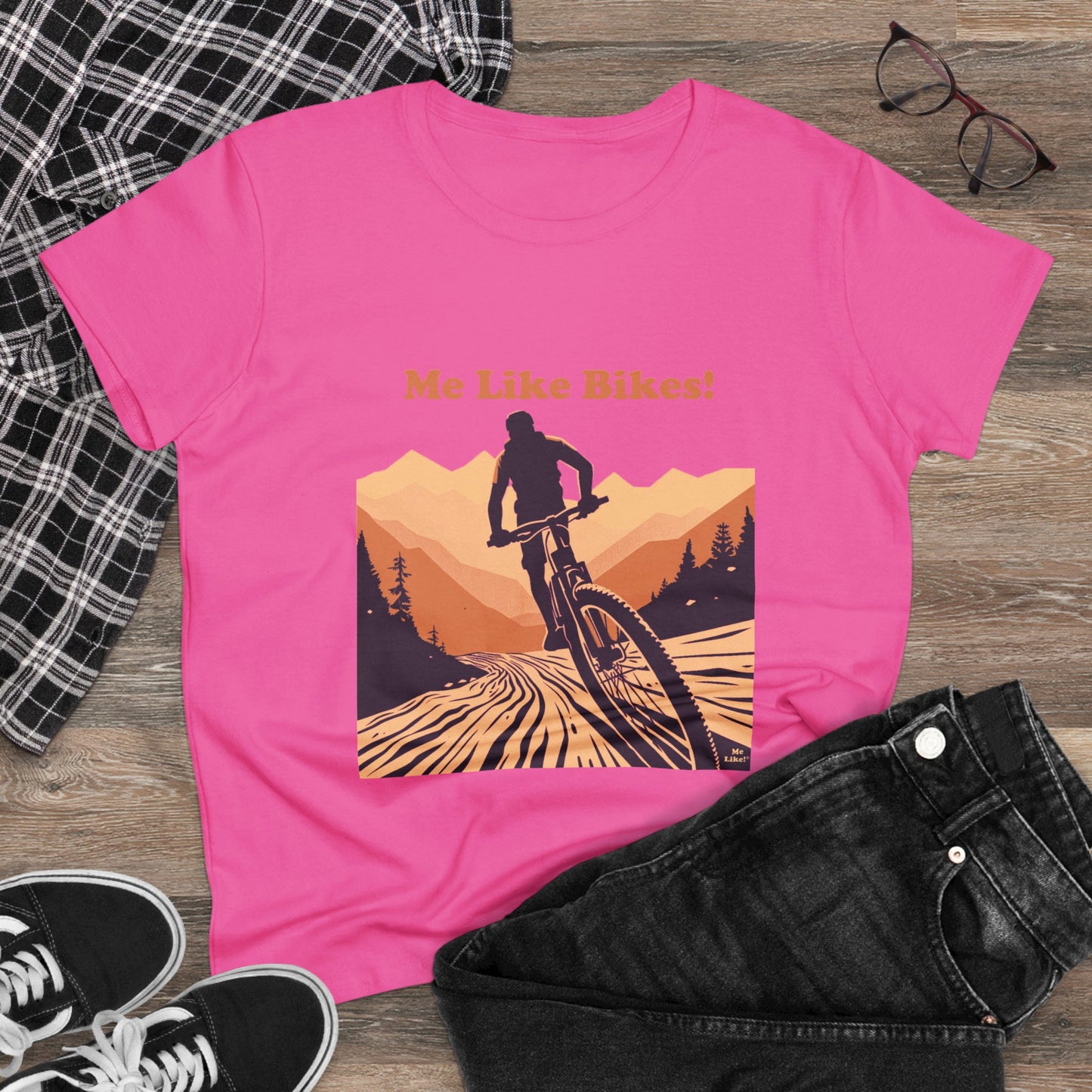 Women's Heavy Cotton Tee - Me Like Bikes! (Mountain Bike #2)