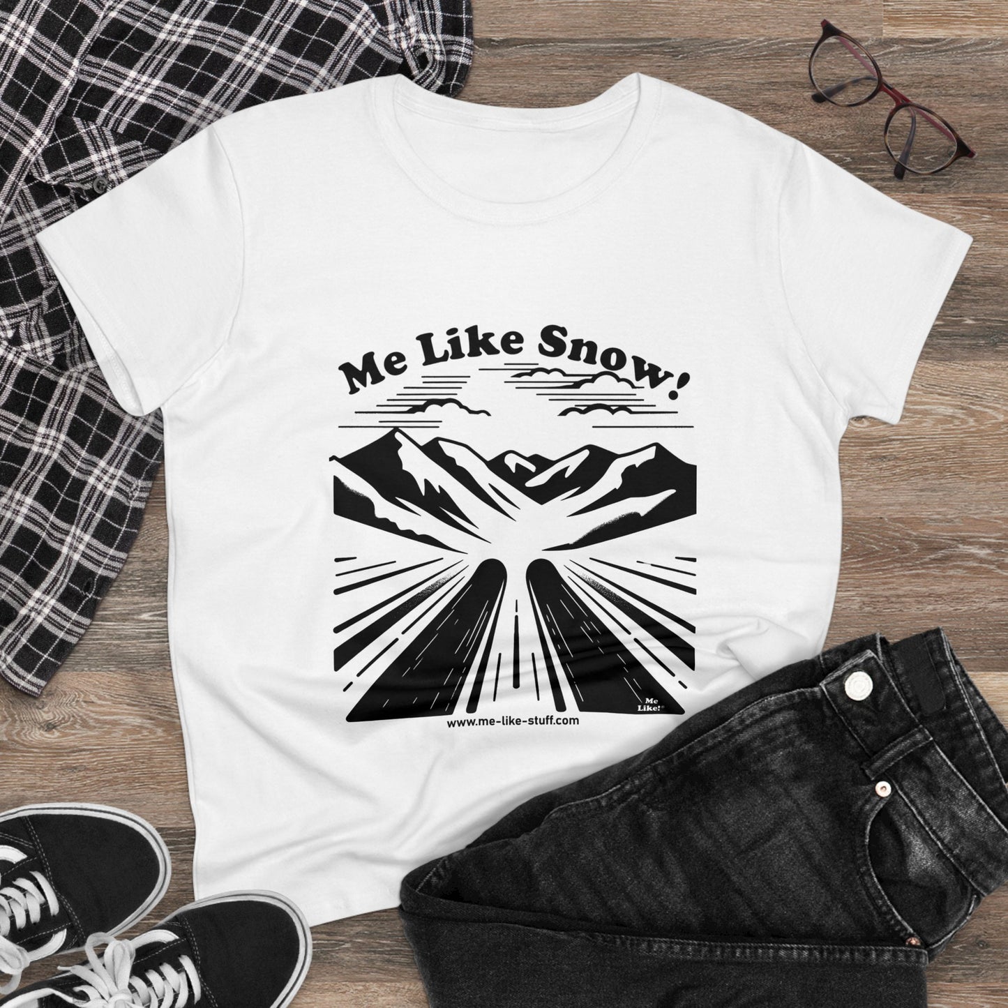 Women's Heavy Cotton Tee - Me Like Snow! (Ski #1)