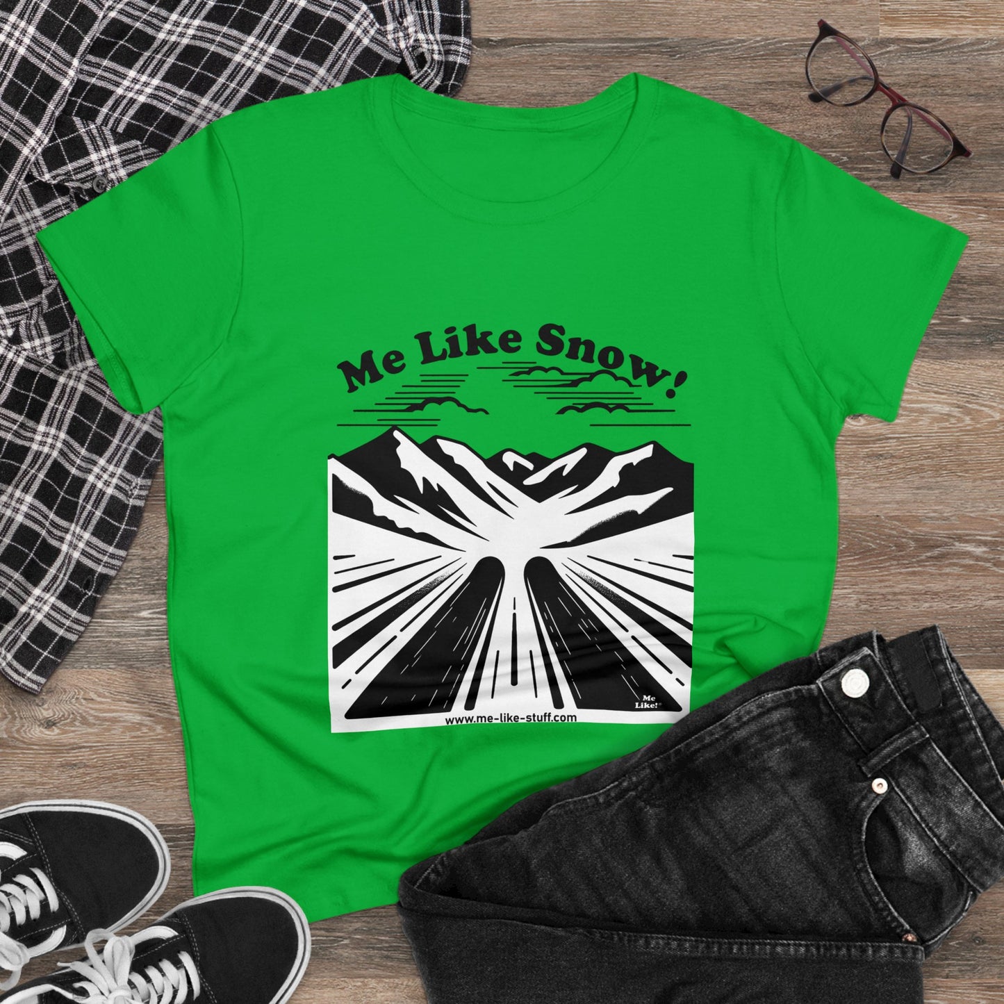 Women's Heavy Cotton Tee - Me Like Snow! (Ski #1)
