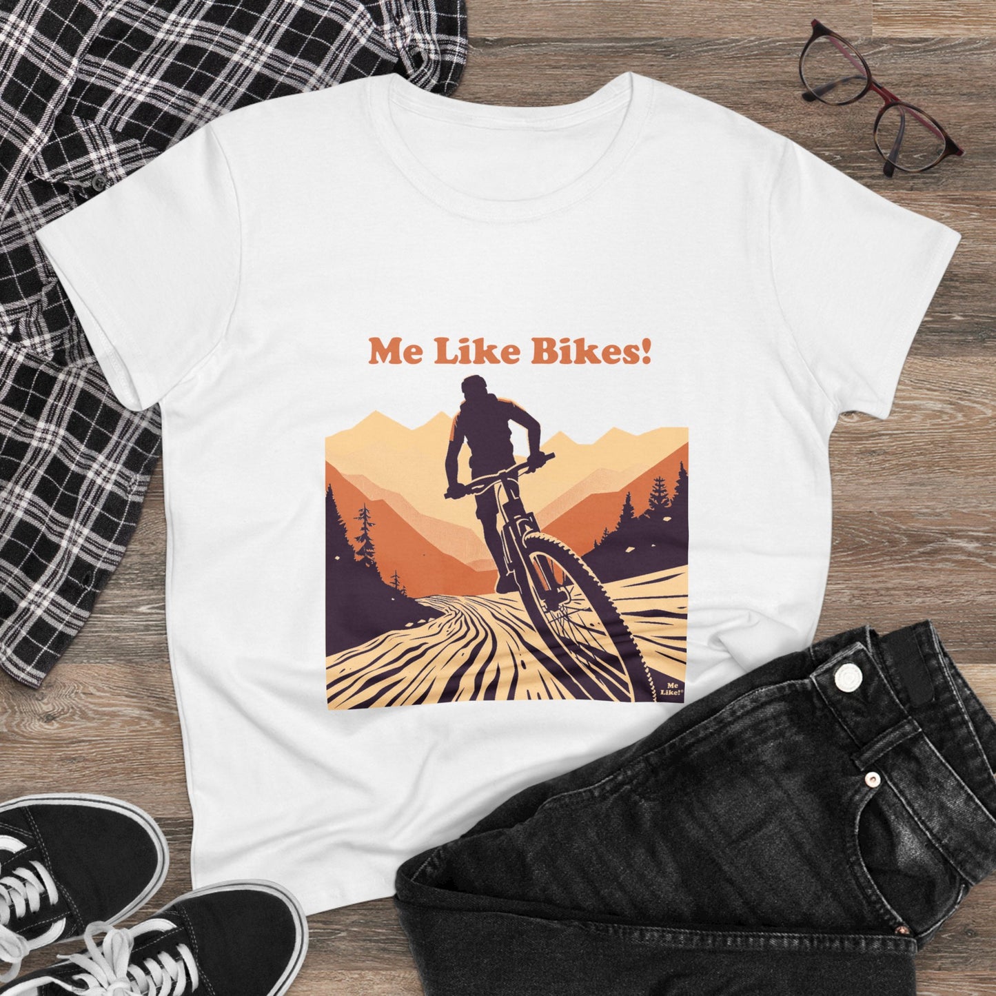 Women's Heavy Cotton Tee - Me Like Bikes! (Mountain Bike #2)