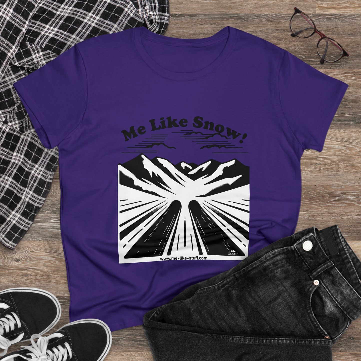 Women's Heavy Cotton Tee - Me Like Snow! (Ski #1)