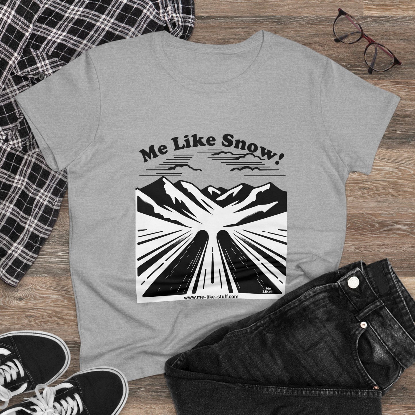 Women's Heavy Cotton Tee - Me Like Snow! (Ski #1)