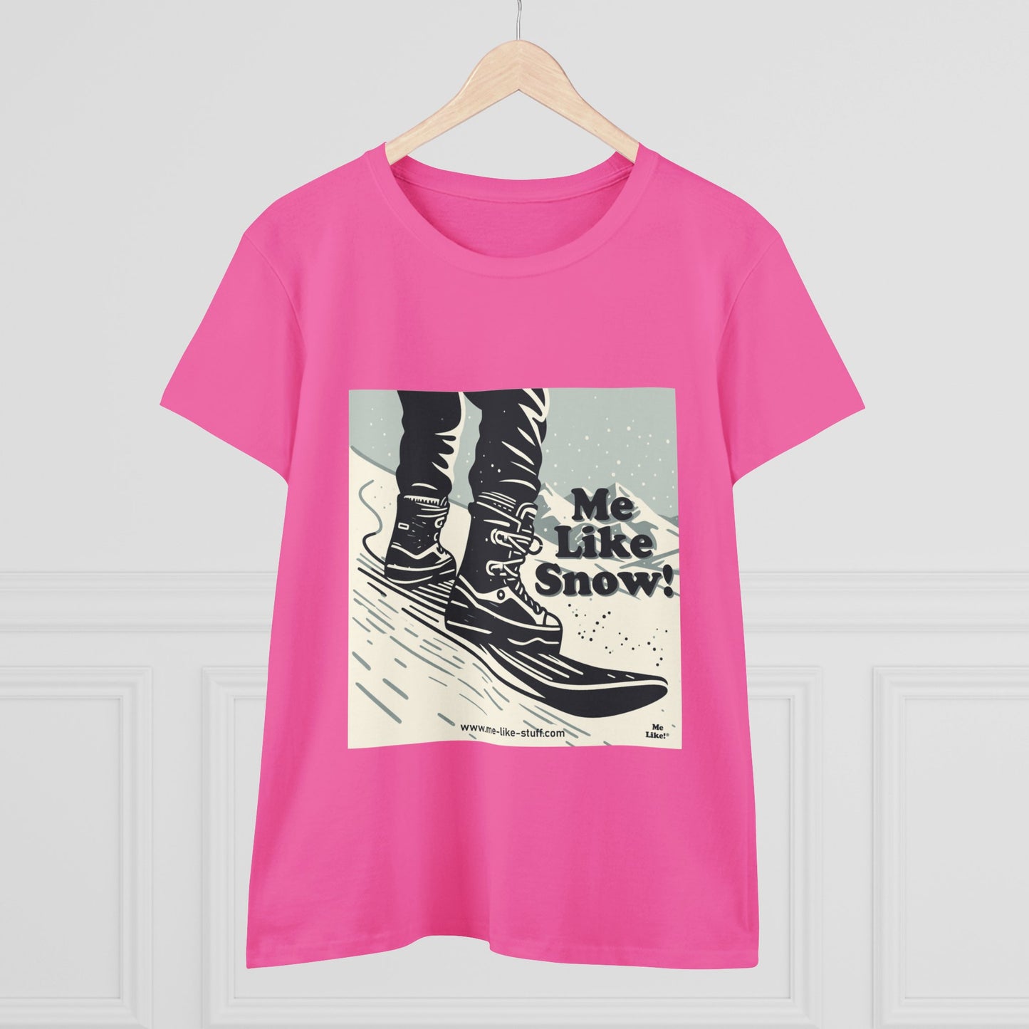 Women's Heavy Cotton Tee - Me Like Snow! (Snowboard #1)