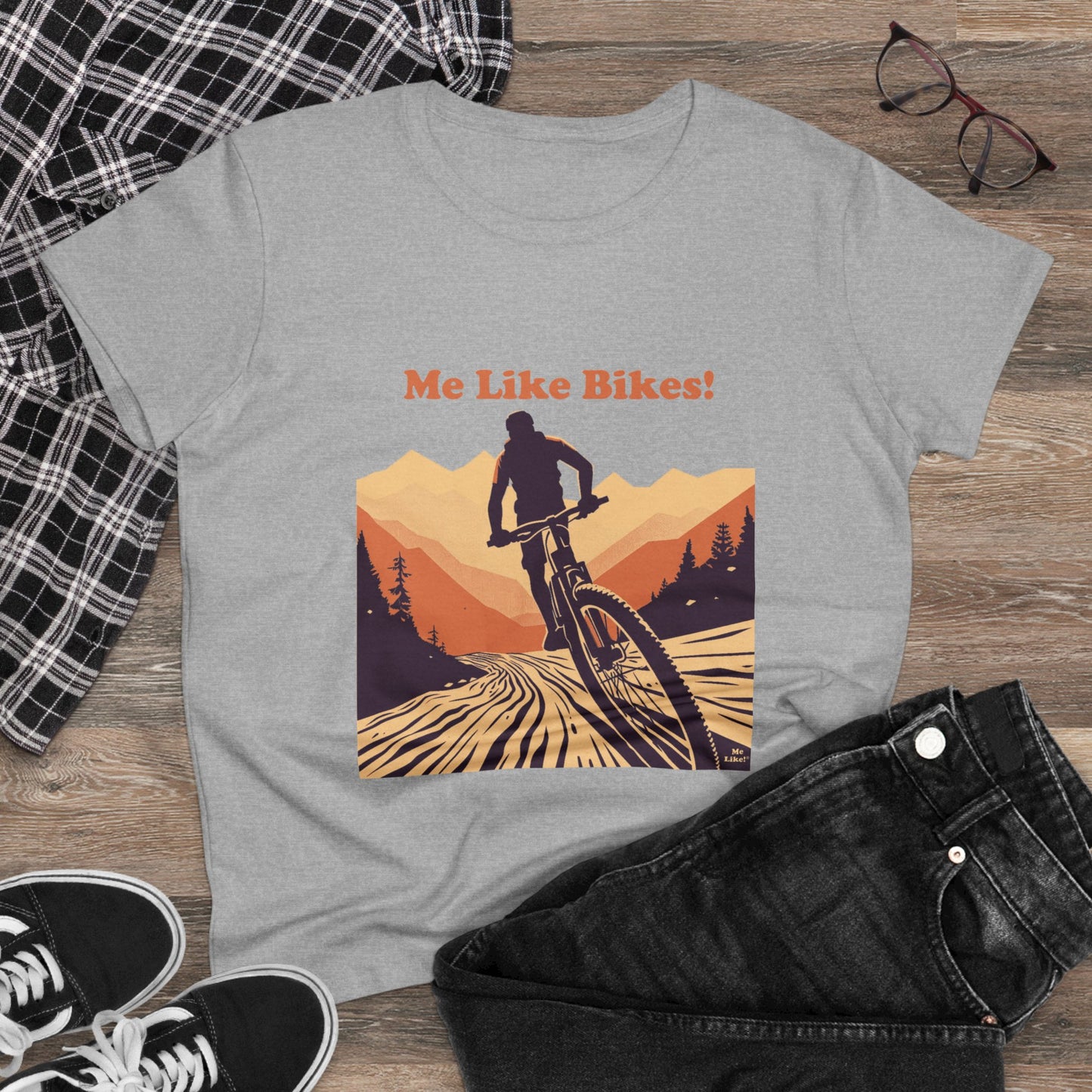 Women's Heavy Cotton Tee - Me Like Bikes! (Mountain Bike #2)