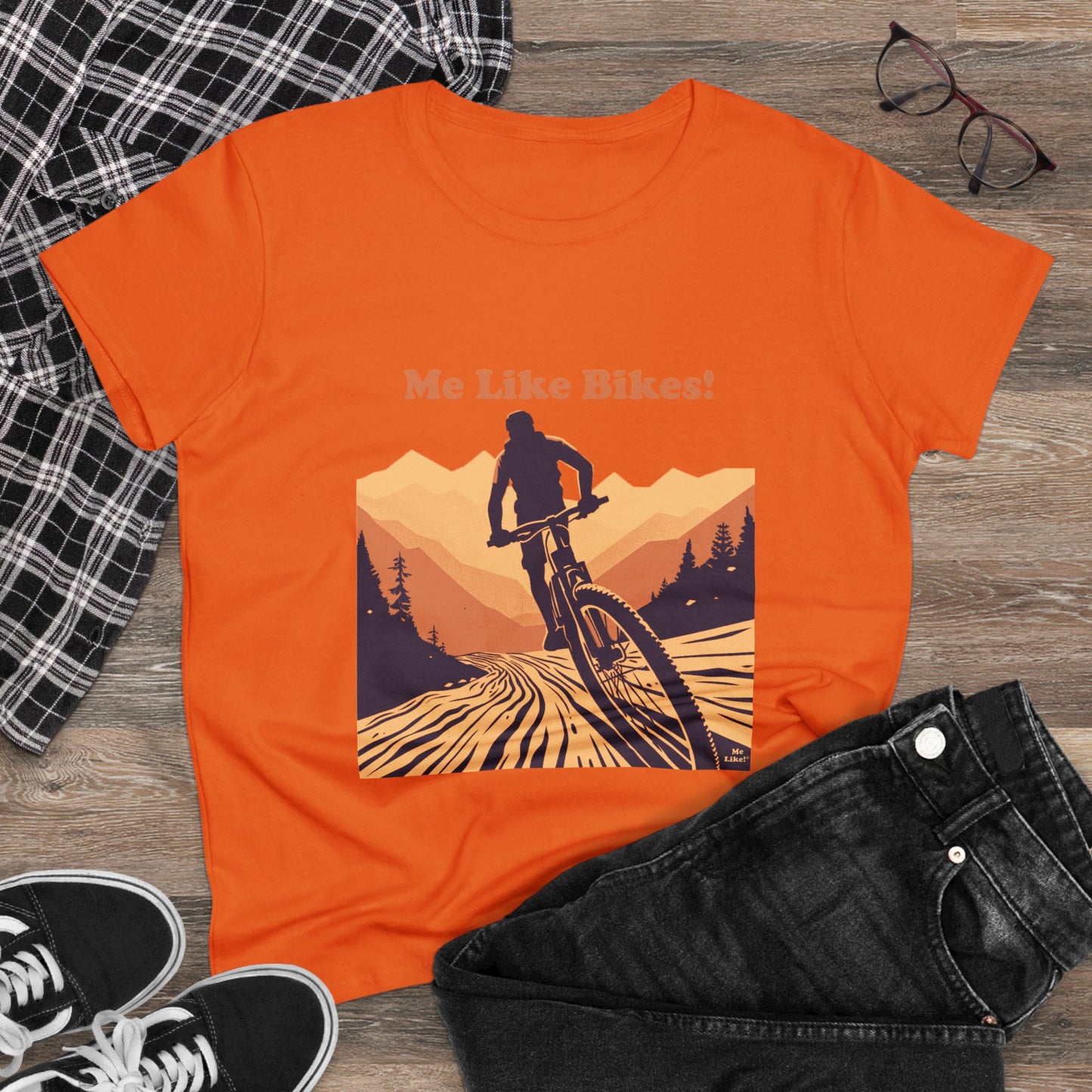 Women's Heavy Cotton Tee - Me Like Bikes! (Mountain Bike #2)