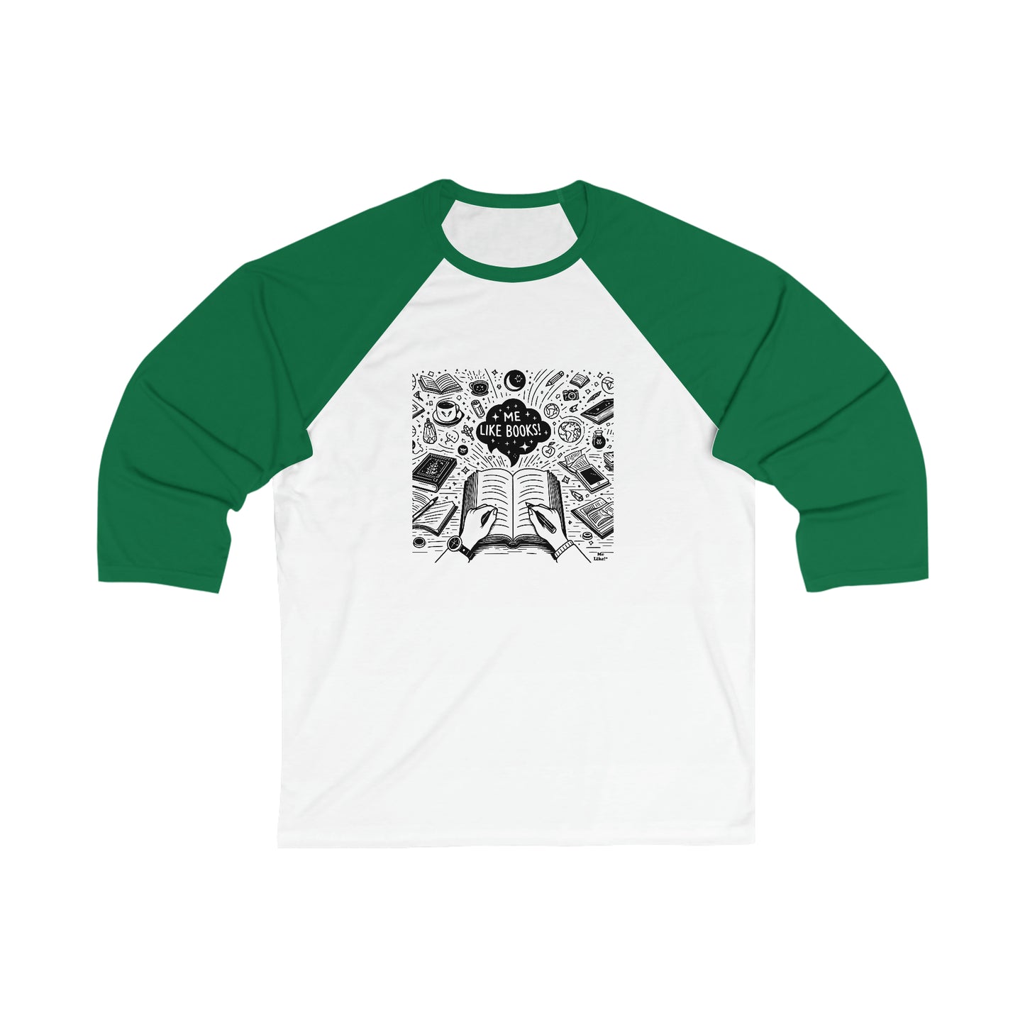 Me Like Books! - Unisex 3\4 Sleeve Baseball Tee - (Books #3)