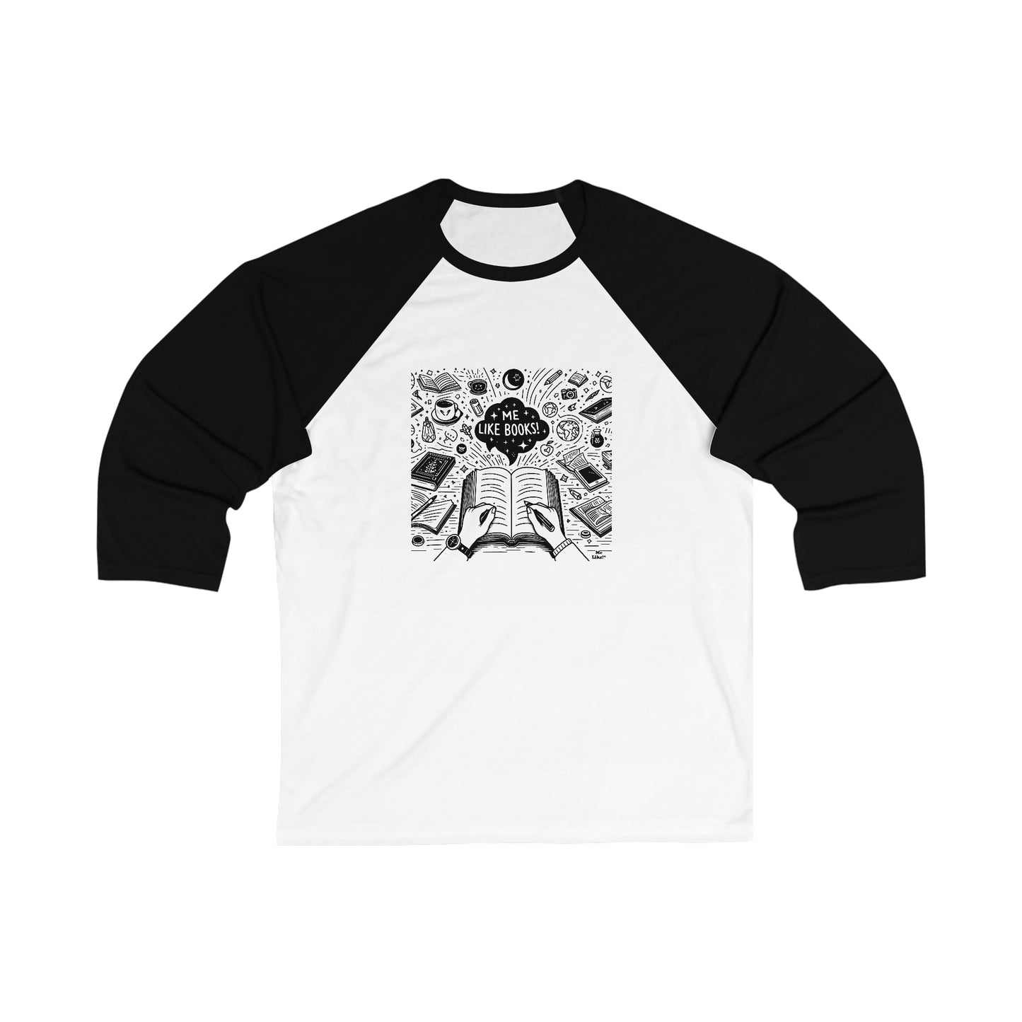 Me Like Books! - Unisex 3\4 Sleeve Baseball Tee - (Books #3)
