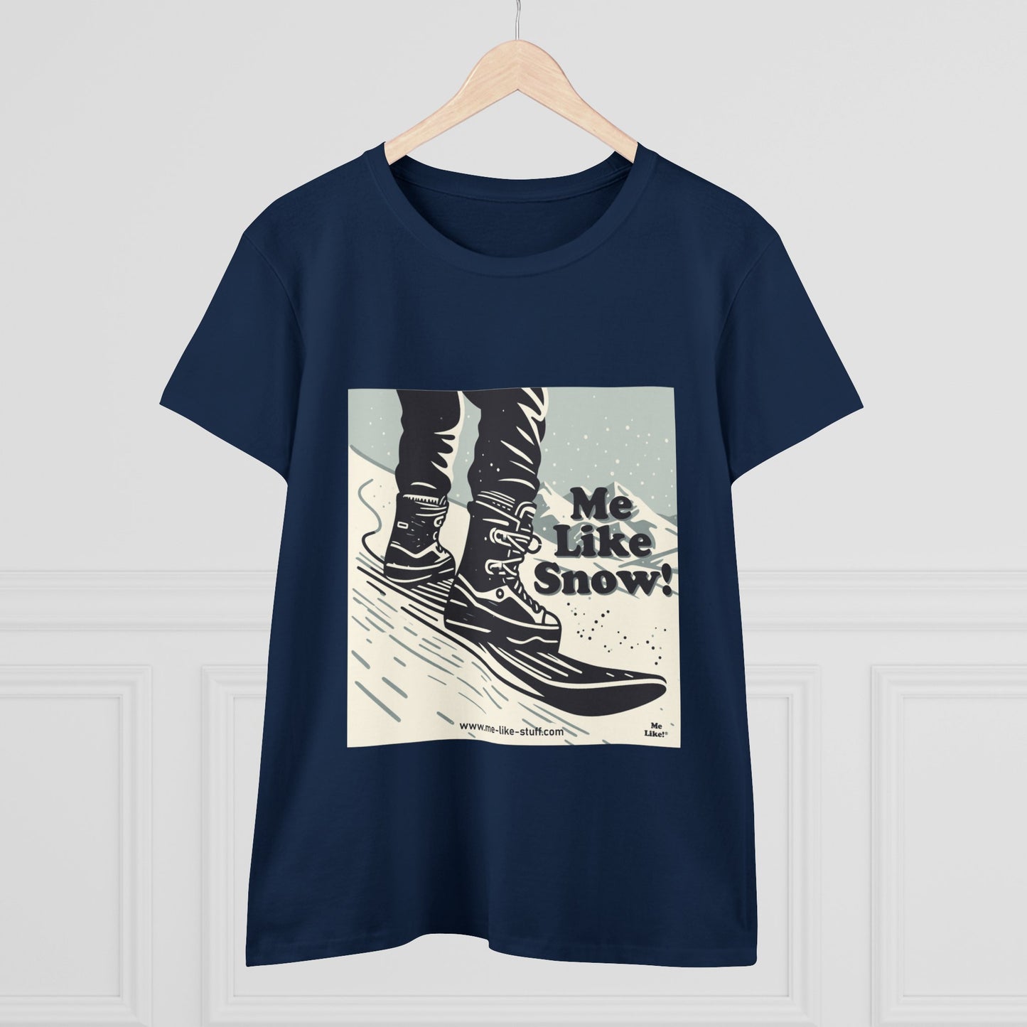 Women's Heavy Cotton Tee - Me Like Snow! (Snowboard #1)