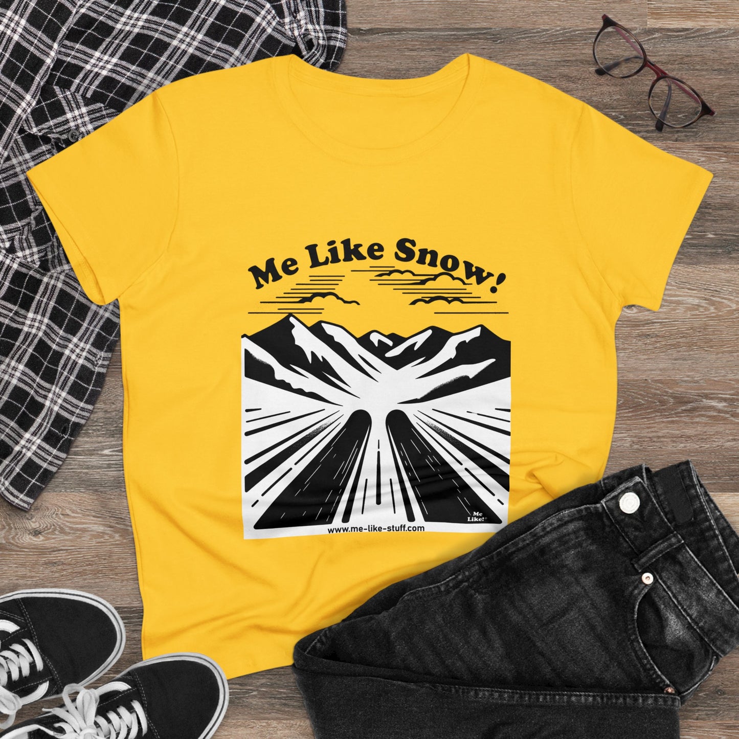 Women's Heavy Cotton Tee - Me Like Snow! (Ski #1)