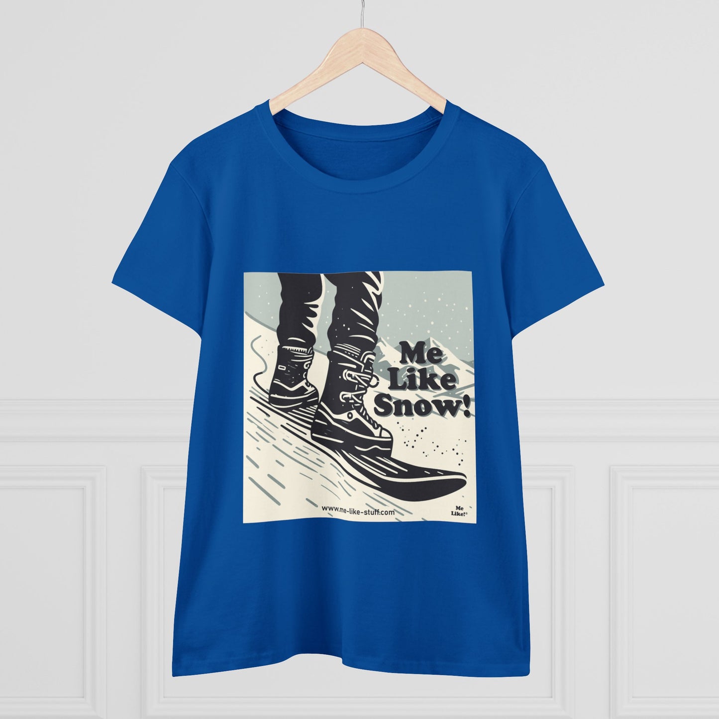 Women's Heavy Cotton Tee - Me Like Snow! (Snowboard #1)