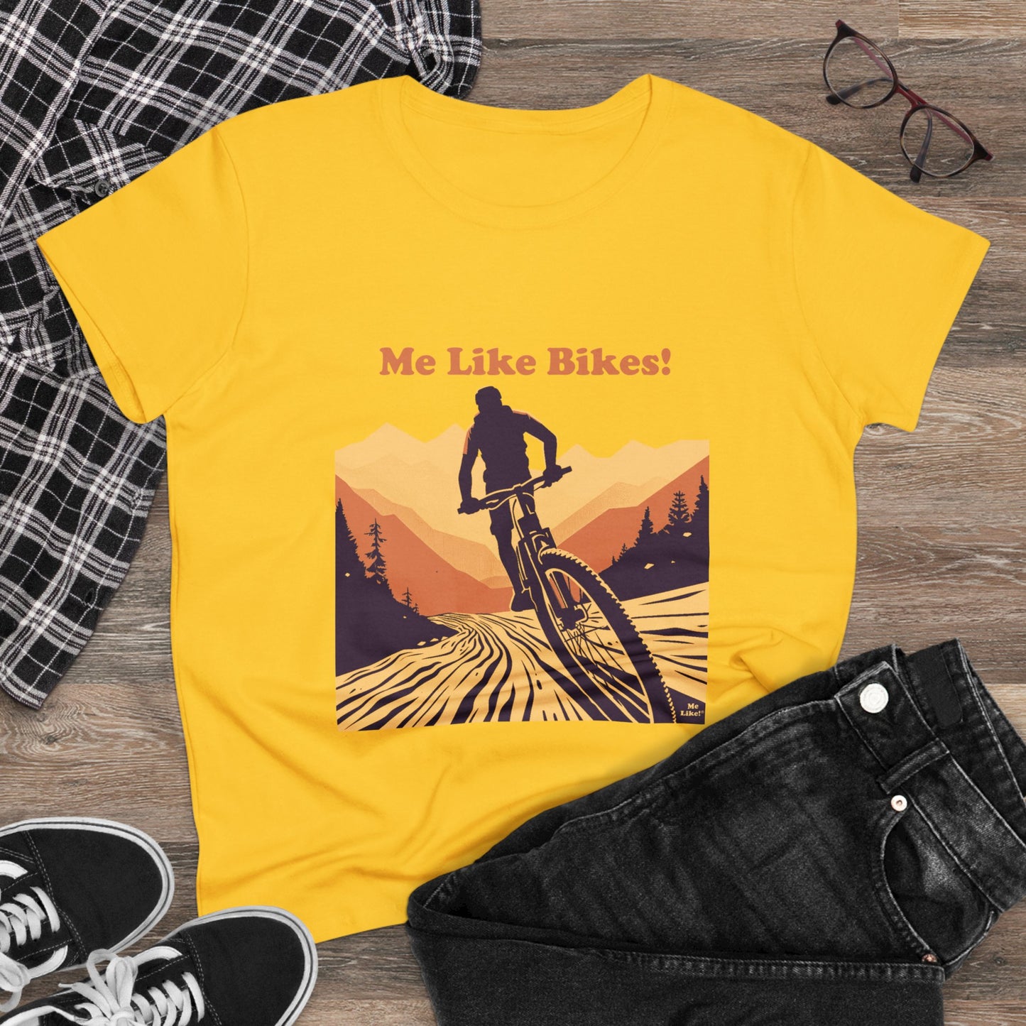 Women's Heavy Cotton Tee - Me Like Bikes! (Mountain Bike #2)