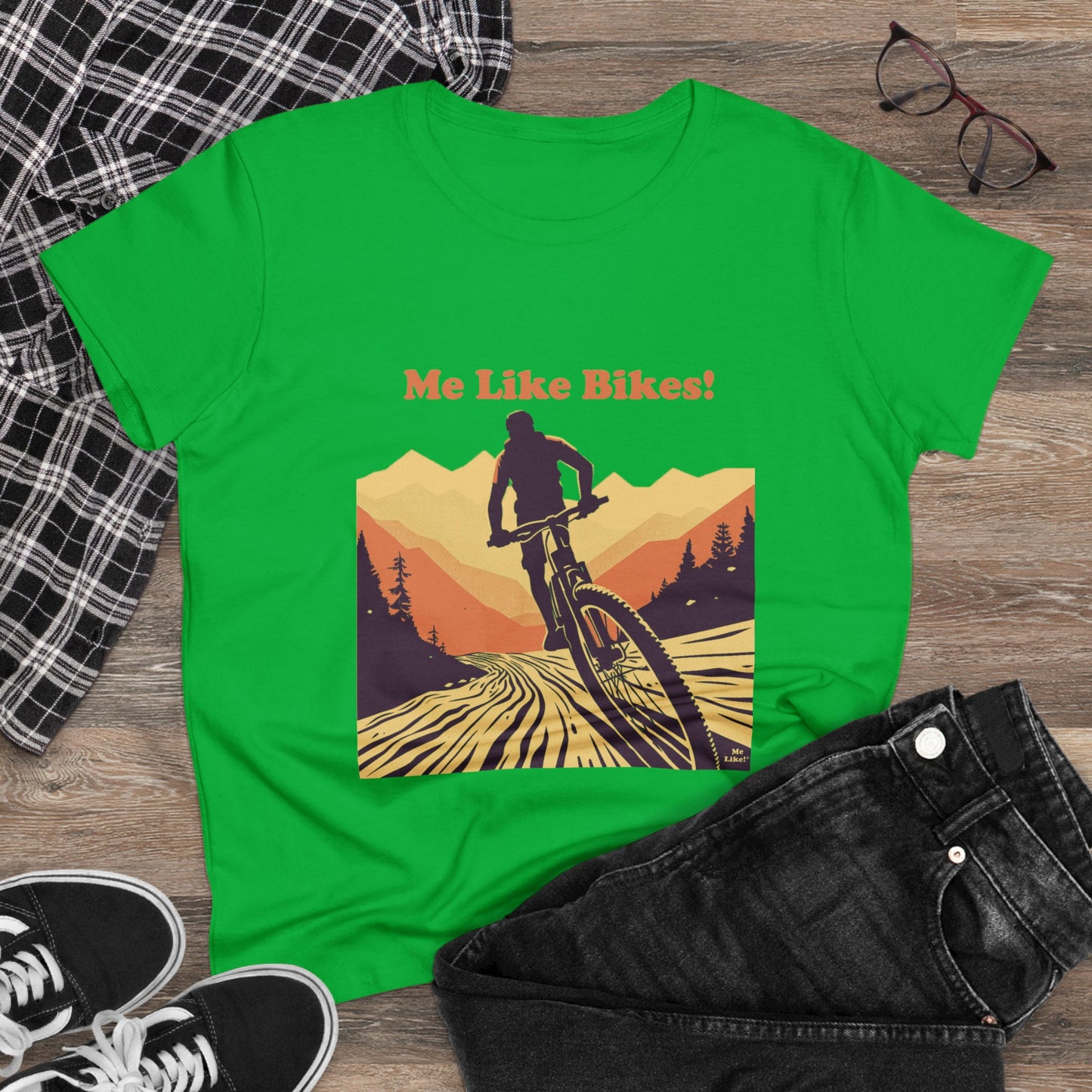 Women's Heavy Cotton Tee - Me Like Bikes! (Mountain Bike #2)