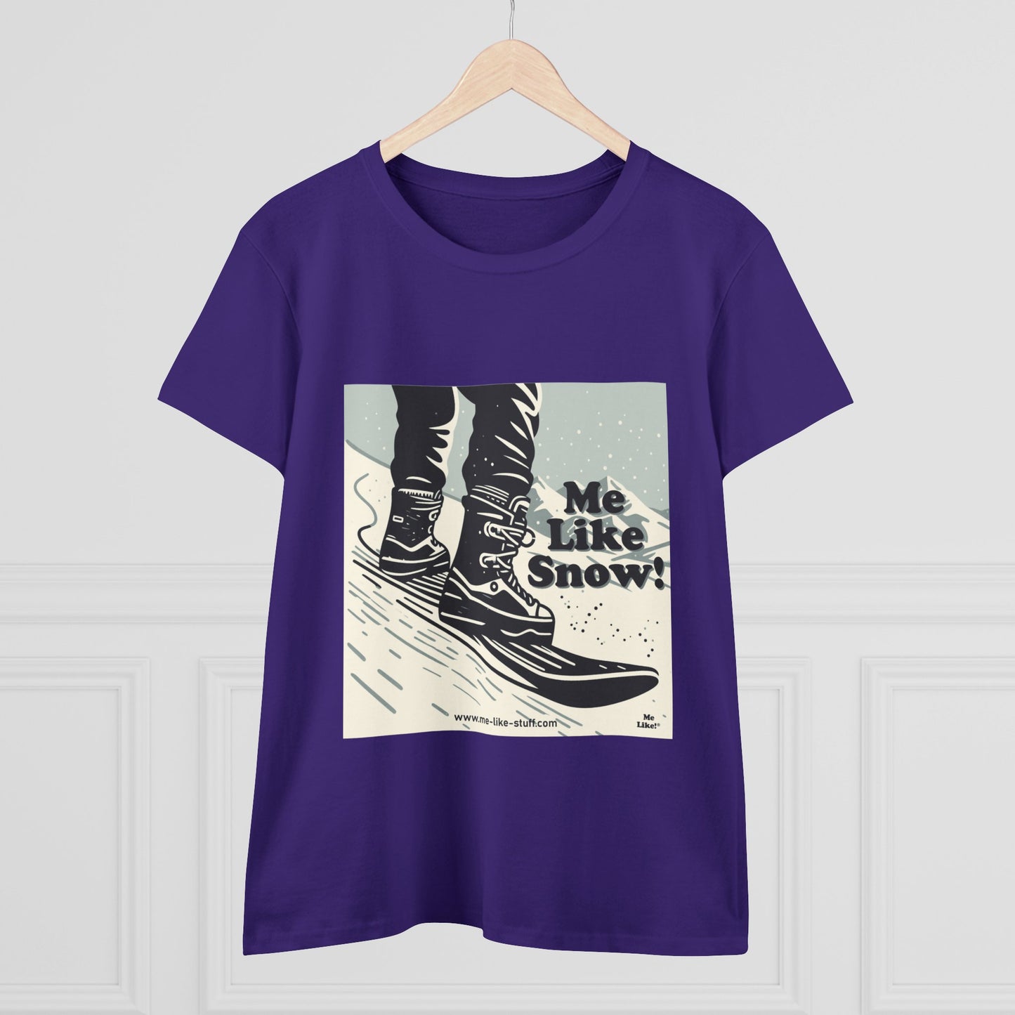Women's Heavy Cotton Tee - Me Like Snow! (Snowboard #1)