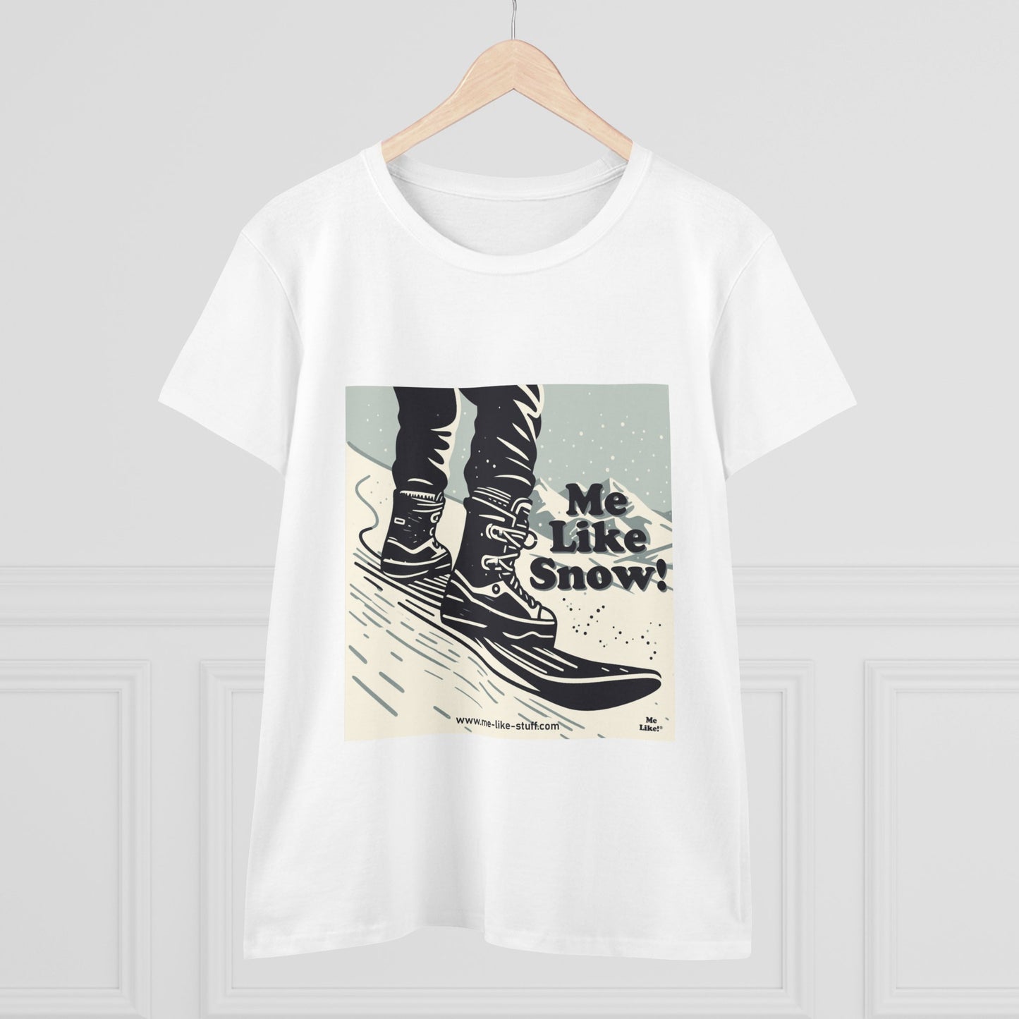 Women's Heavy Cotton Tee - Me Like Snow! (Snowboard #1)