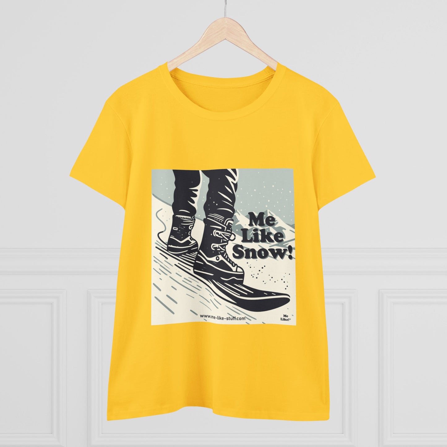 Women's Heavy Cotton Tee - Me Like Snow! (Snowboard #1)