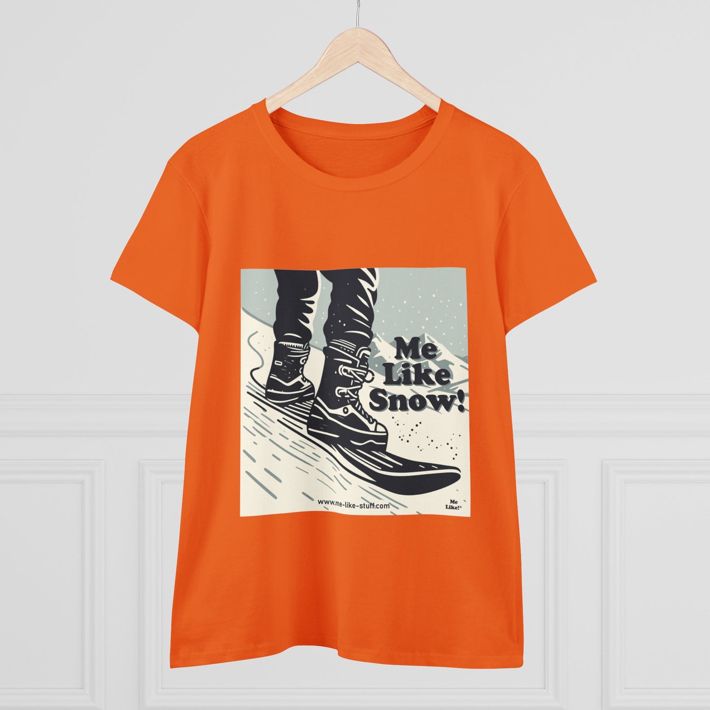 Women's Heavy Cotton Tee - Me Like Snow! (Snowboard #1)