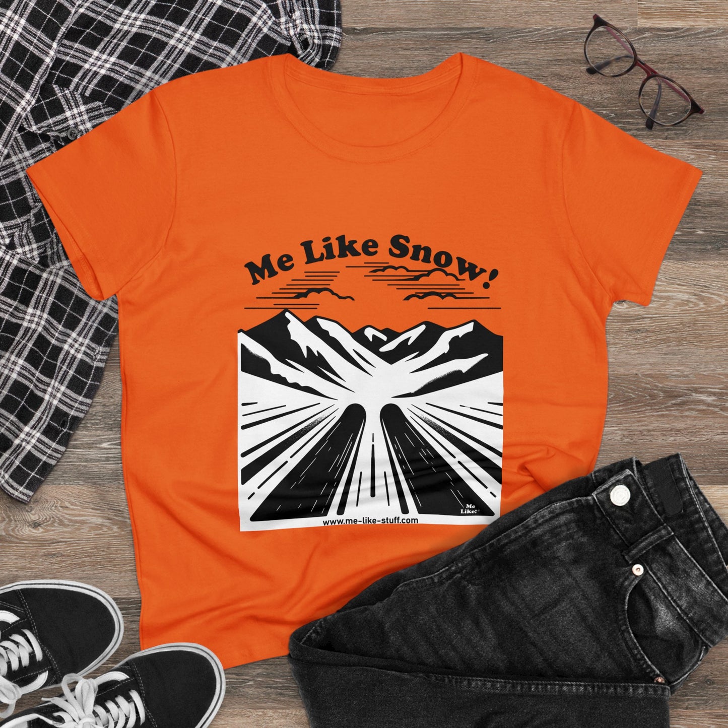 Women's Heavy Cotton Tee - Me Like Snow! (Ski #1)