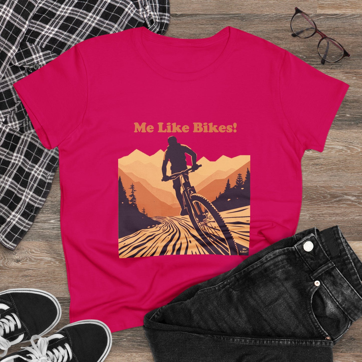 Women's Heavy Cotton Tee - Me Like Bikes! (Mountain Bike #2)