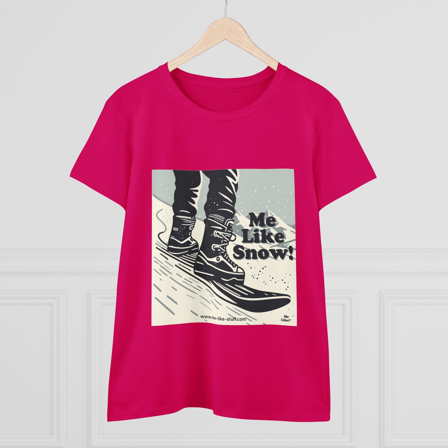 Women's Heavy Cotton Tee - Me Like Snow! (Snowboard #1)