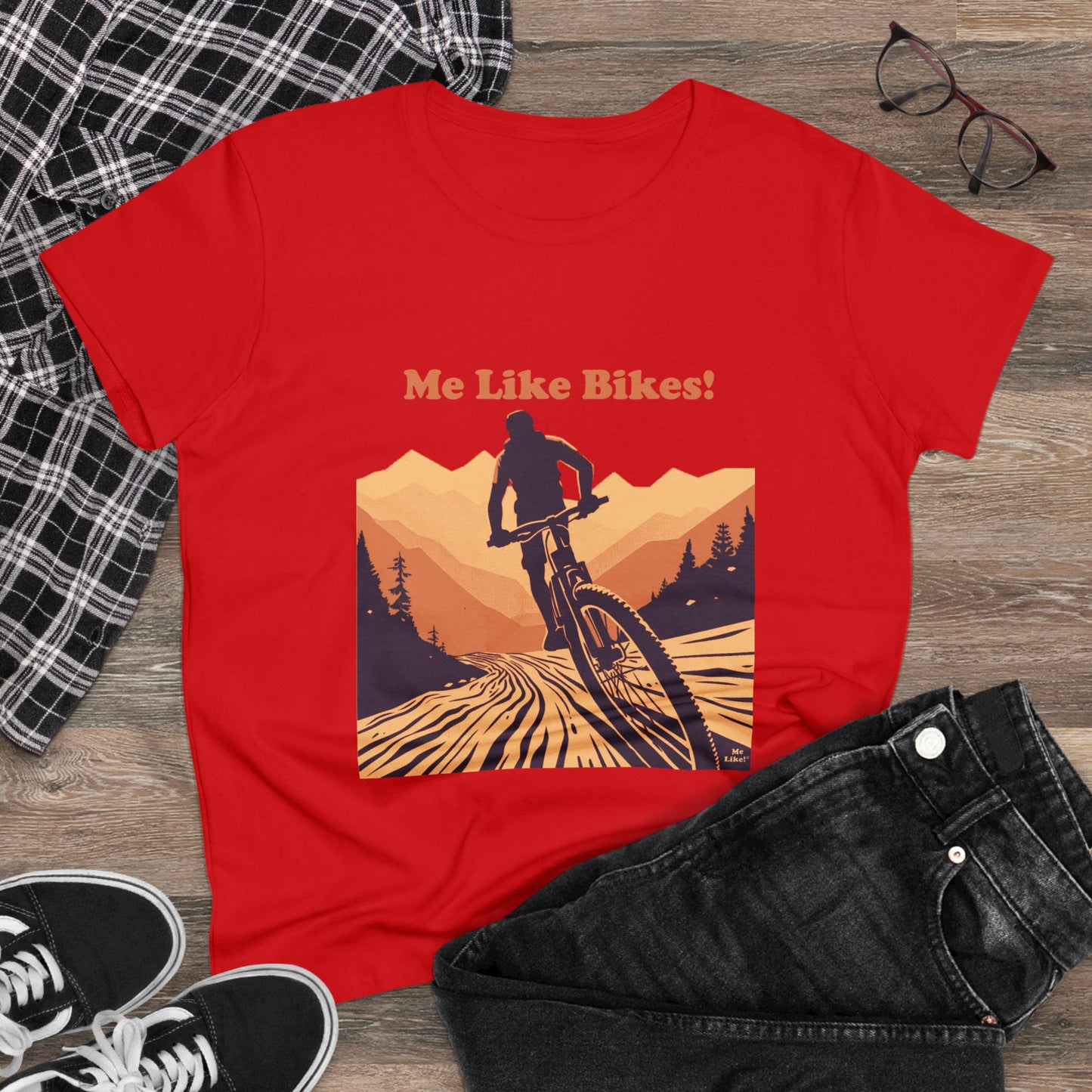 Women's Heavy Cotton Tee - Me Like Bikes! (Mountain Bike #2)