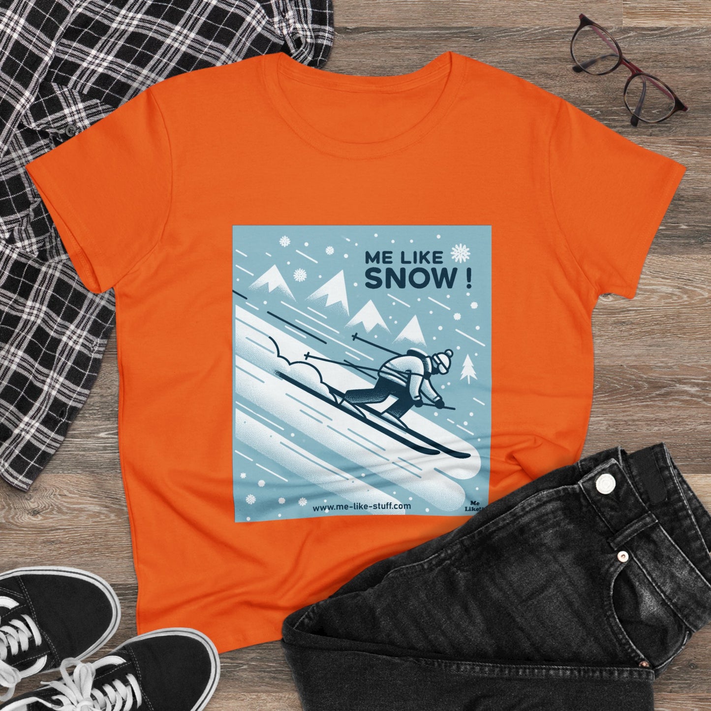 Women's Heavy Cotton Tee - Me Like Snow! (Ski #2)