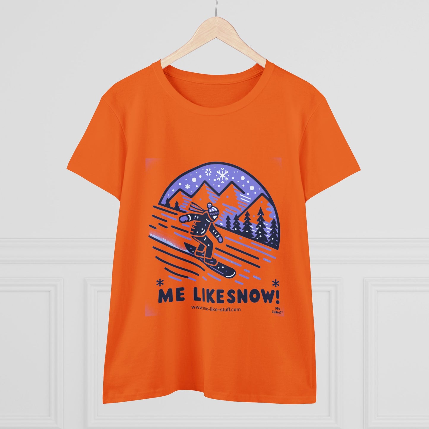 Women's Heavy Cotton Tee - Me Like Snow! (Snowboard #2)