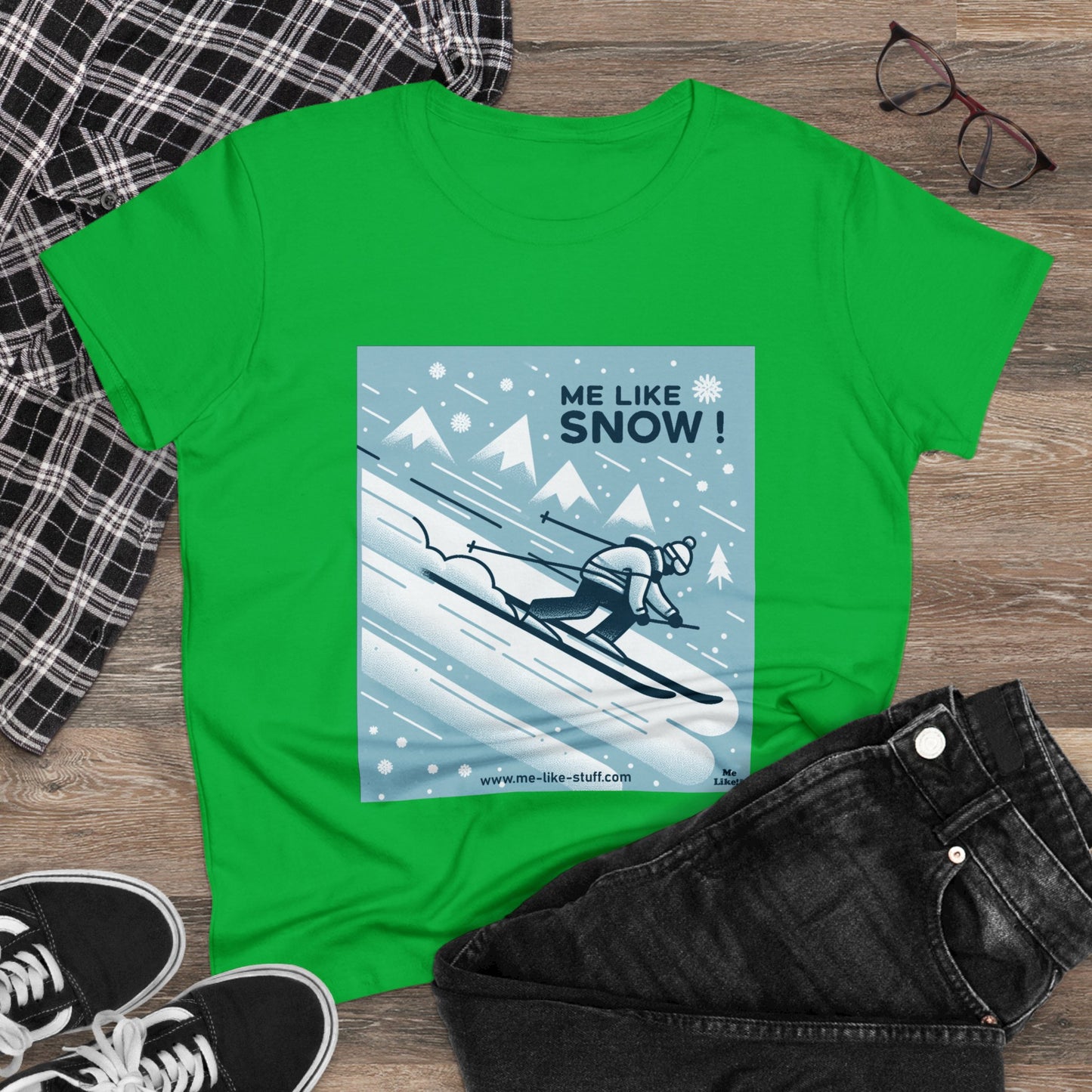 Women's Heavy Cotton Tee - Me Like Snow! (Ski #2)