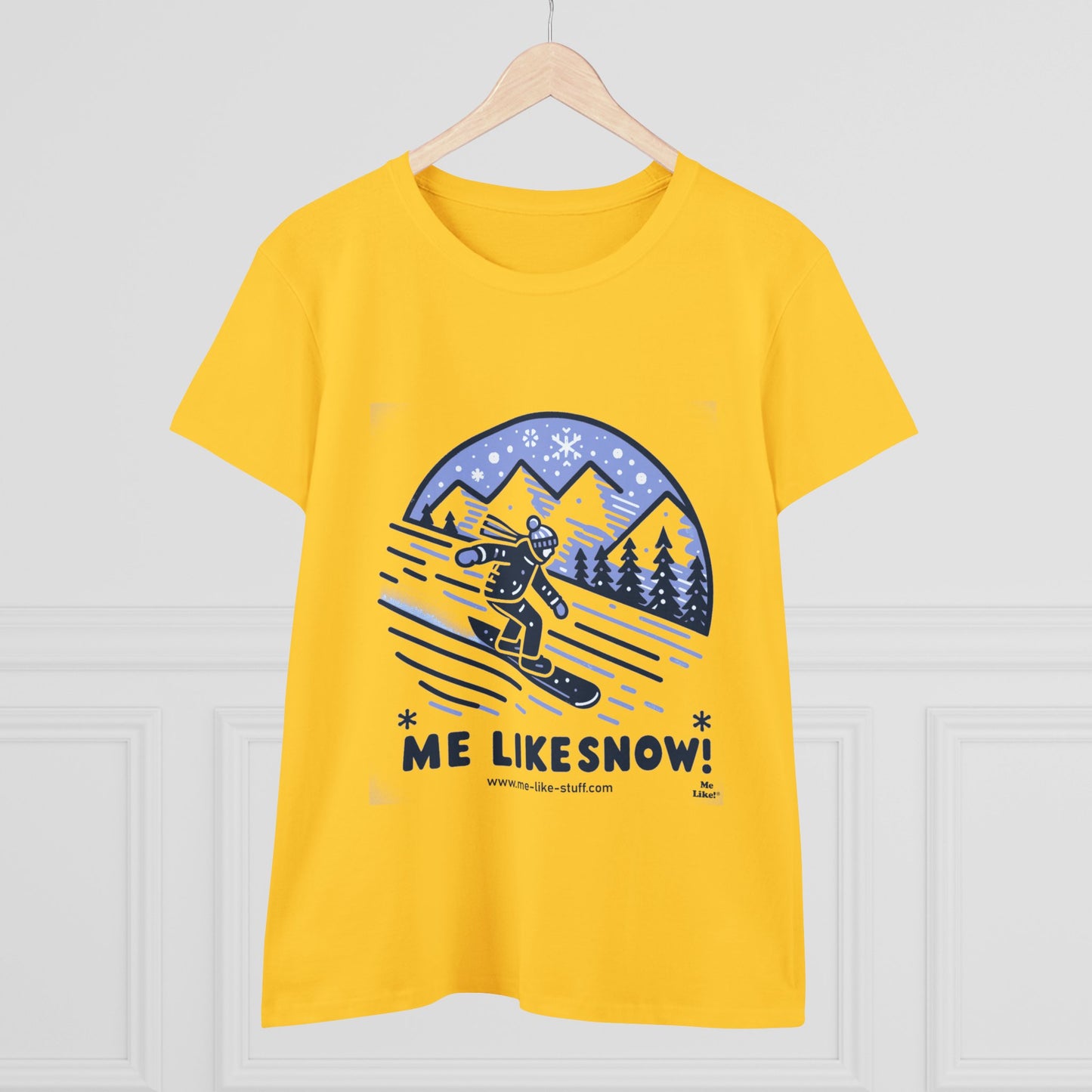 Women's Heavy Cotton Tee - Me Like Snow! (Snowboard #2)