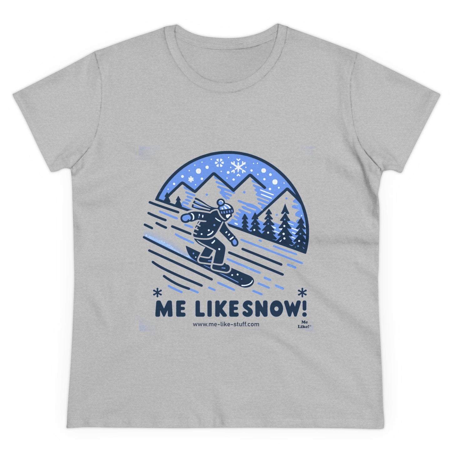 Women's Heavy Cotton Tee - Me Like Snow! (Snowboard #2)