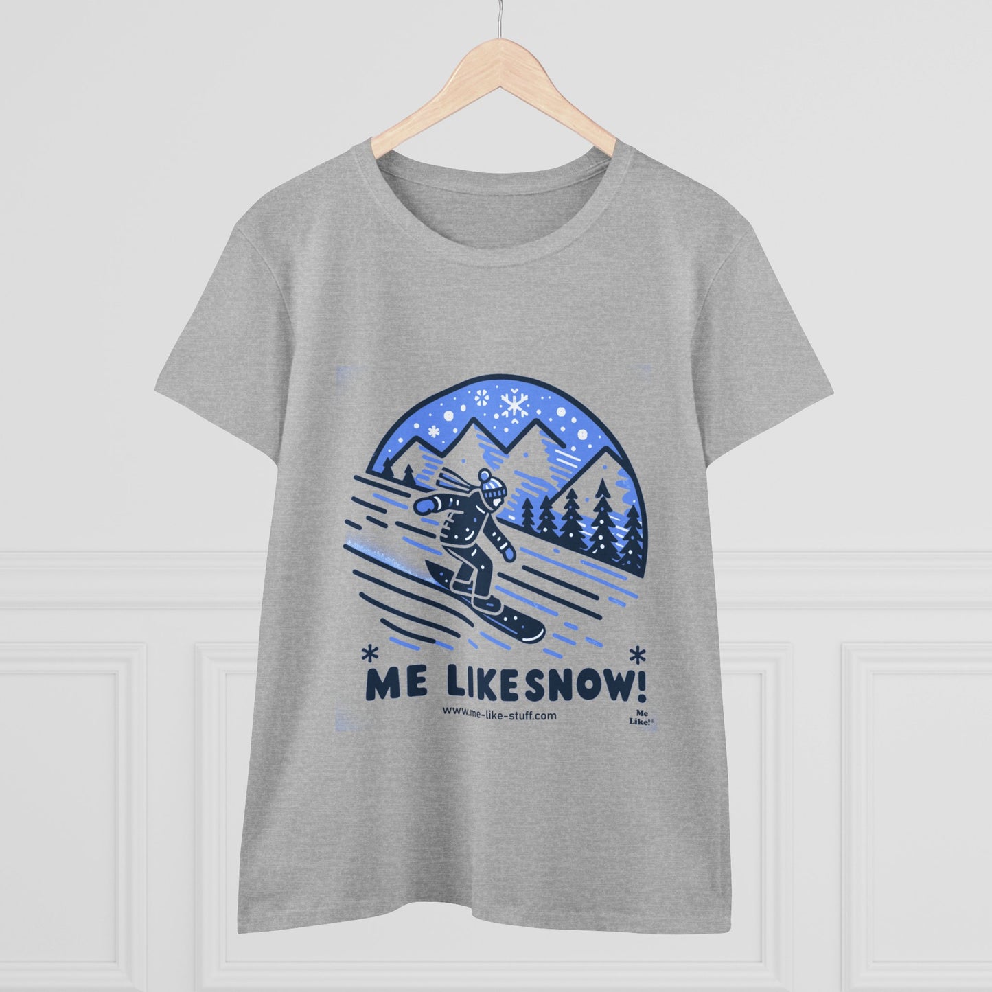 Women's Heavy Cotton Tee - Me Like Snow! (Snowboard #2)