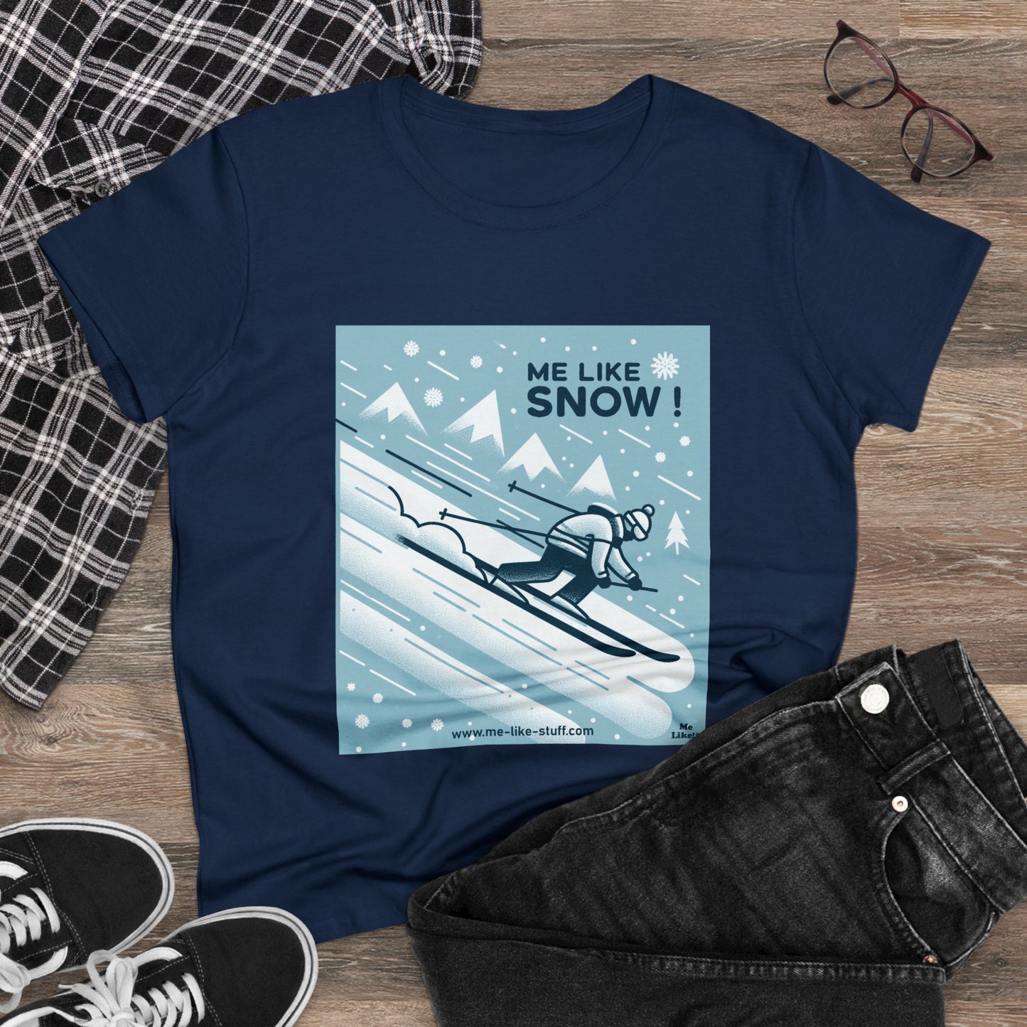 Women's Heavy Cotton Tee - Me Like Snow! (Ski #2)