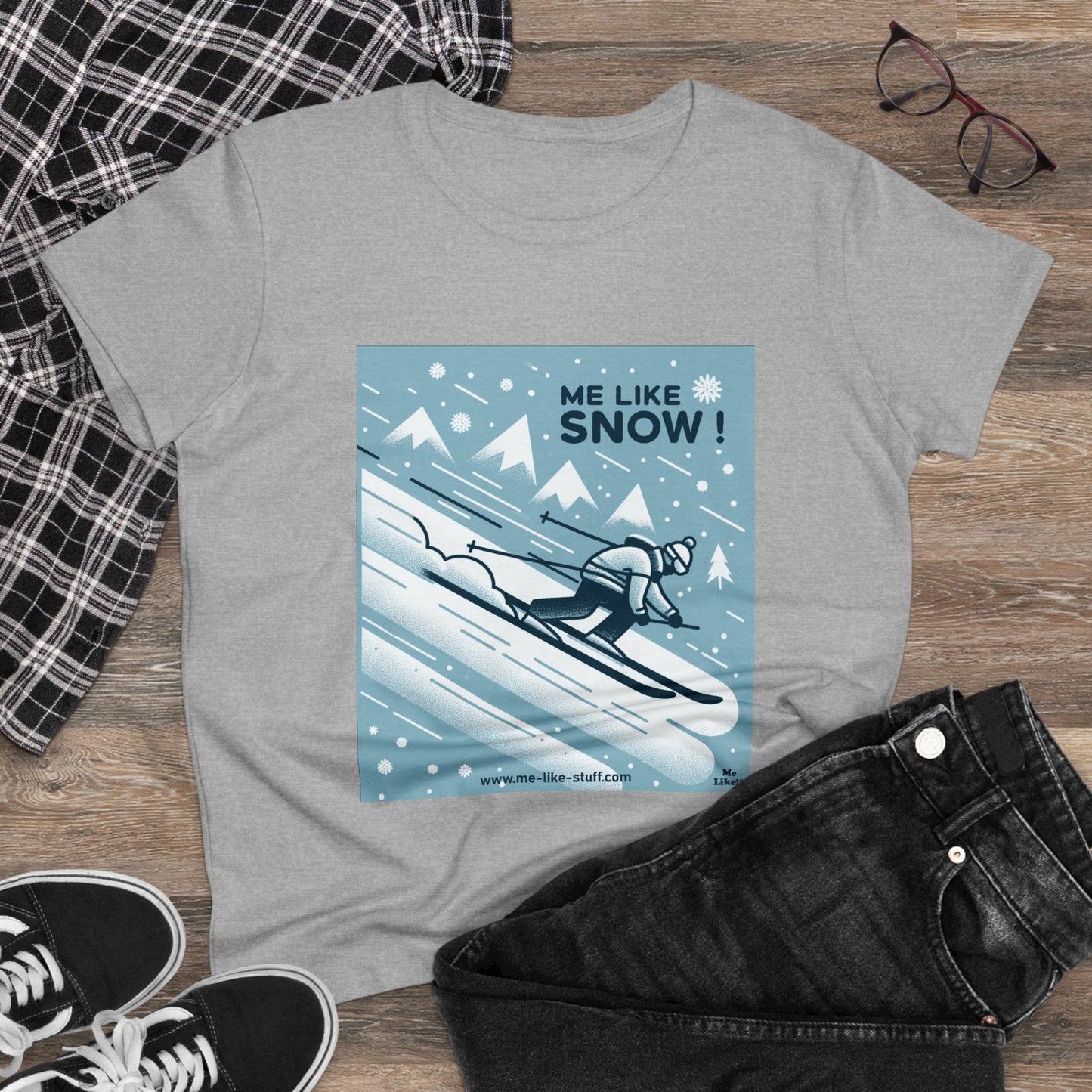 Women's Heavy Cotton Tee - Me Like Snow! (Ski #2)