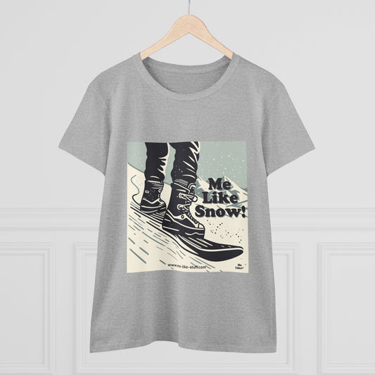 Women's Heavy Cotton Tee - Me Like Snow! (Snowboard #1)