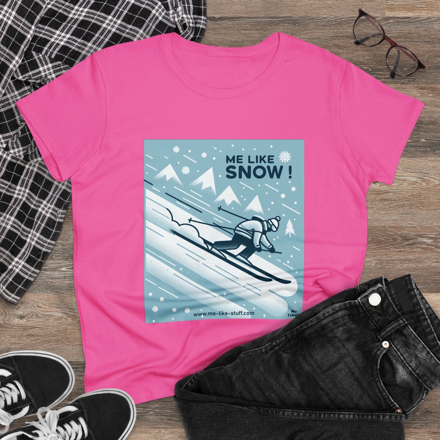 Women's Heavy Cotton Tee - Me Like Snow! (Ski #2)