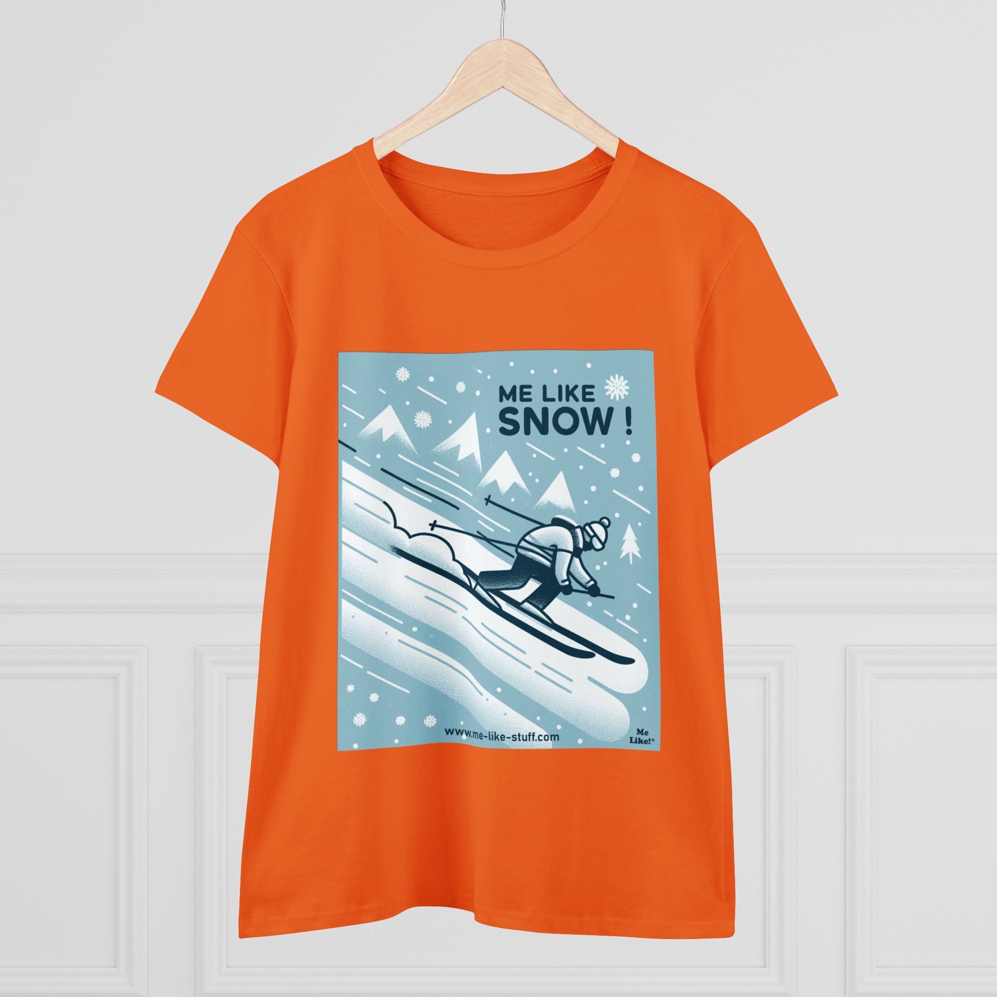 Women's Heavy Cotton Tee - Me Like Snow! (Ski #2)