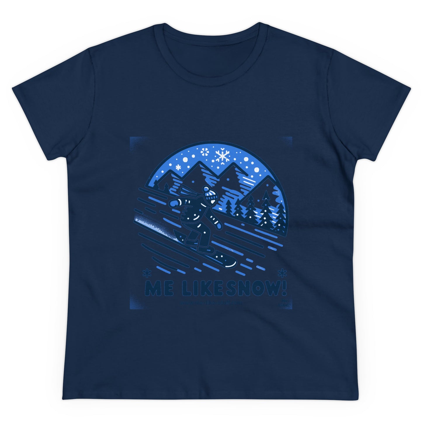 Women's Heavy Cotton Tee - Me Like Snow! (Snowboard #2)