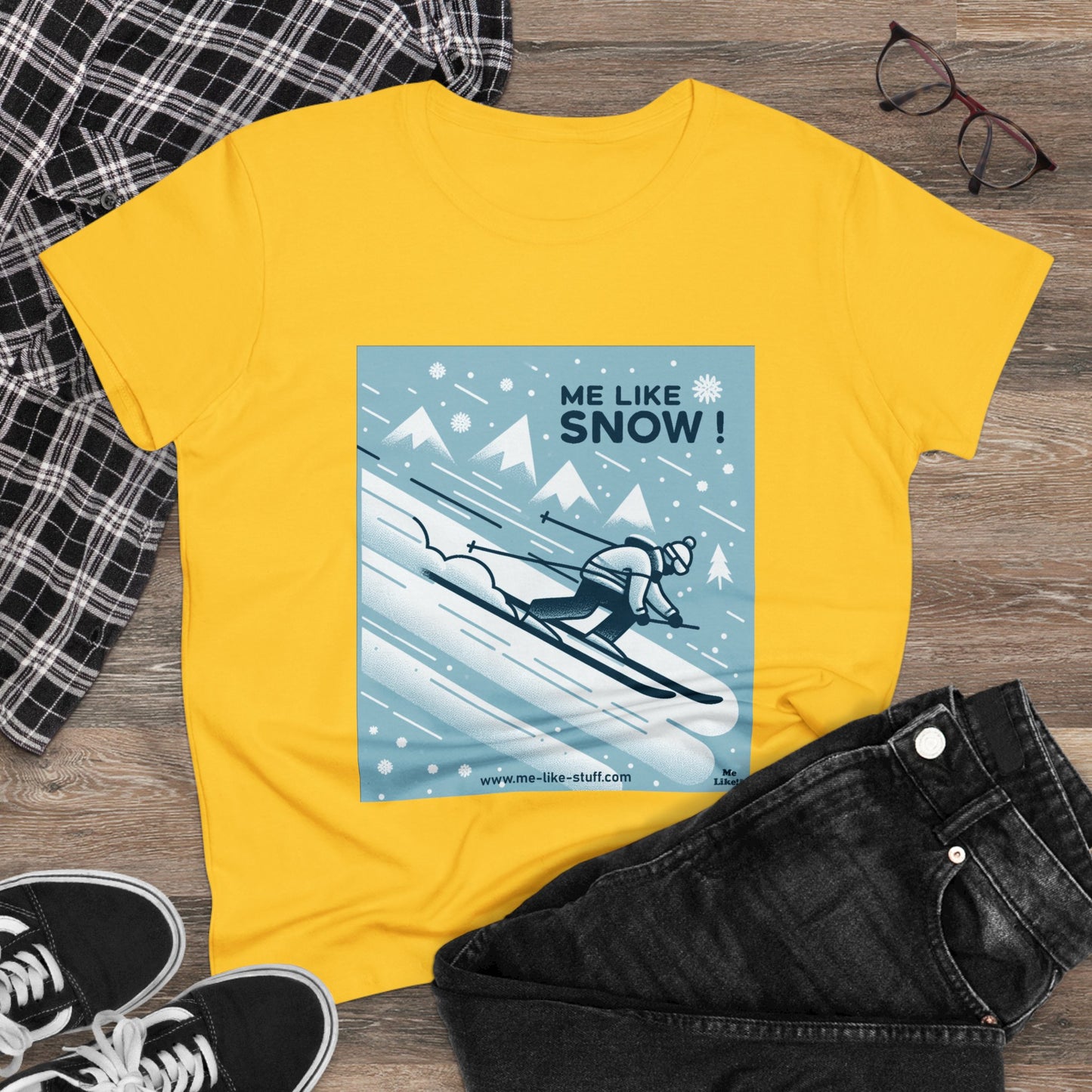 Women's Heavy Cotton Tee - Me Like Snow! (Ski #2)