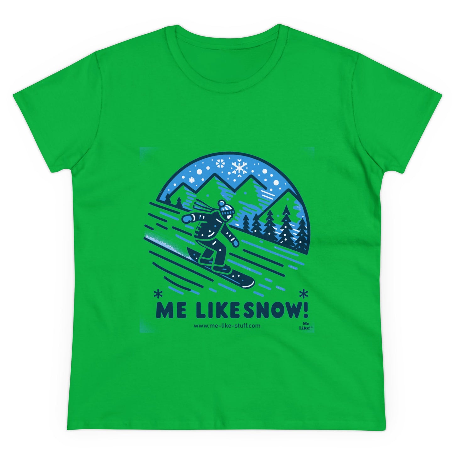 Women's Heavy Cotton Tee - Me Like Snow! (Snowboard #2)