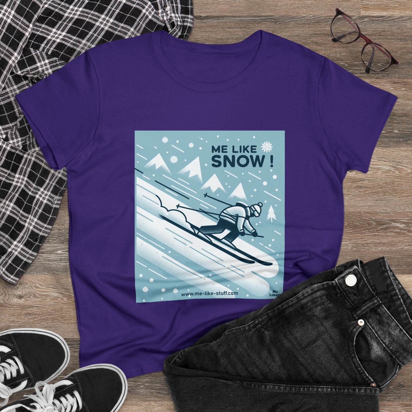 Women's Heavy Cotton Tee - Me Like Snow! (Ski #2)