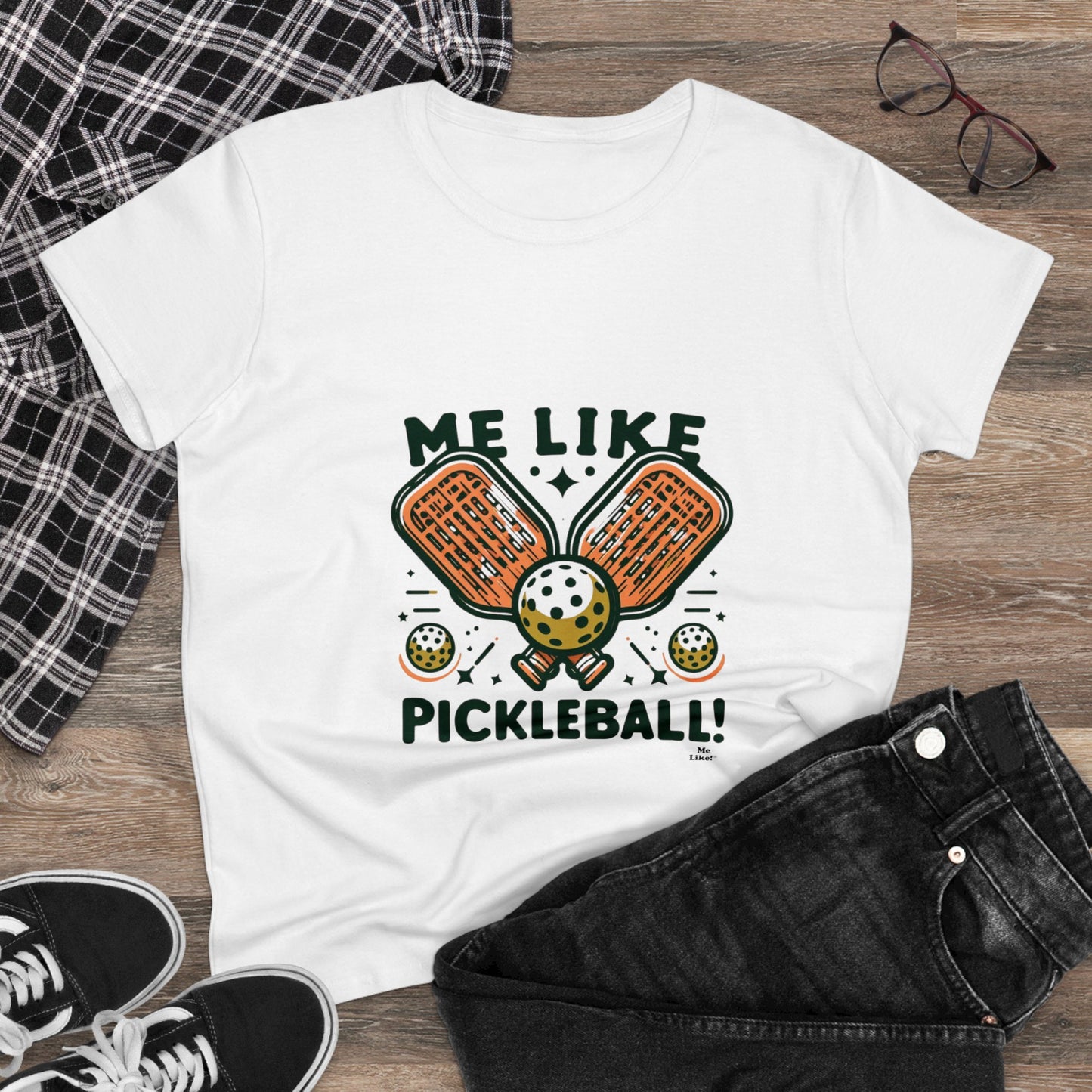 Me Like Pickleball! - Women's Heavy Cotton Tee - (Pickleball #1)