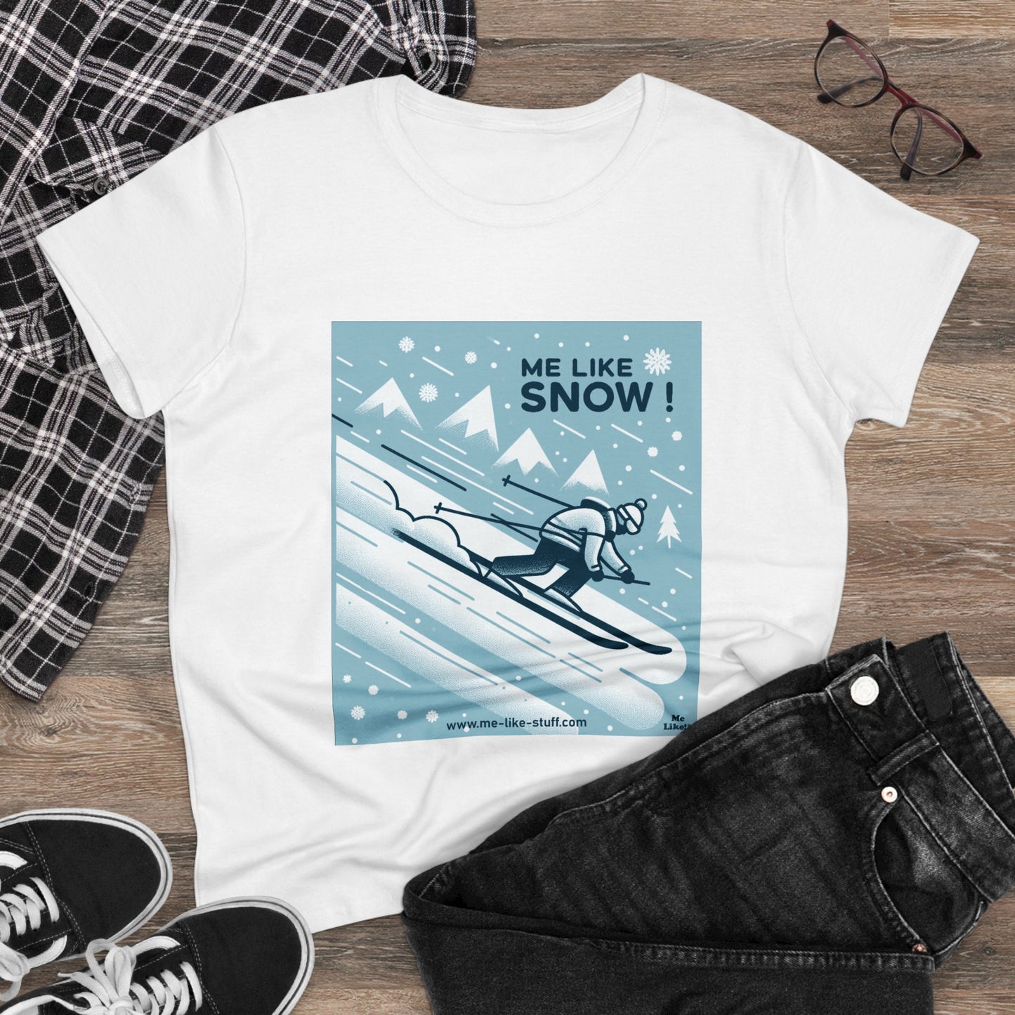 Women's Heavy Cotton Tee - Me Like Snow! (Ski #2)