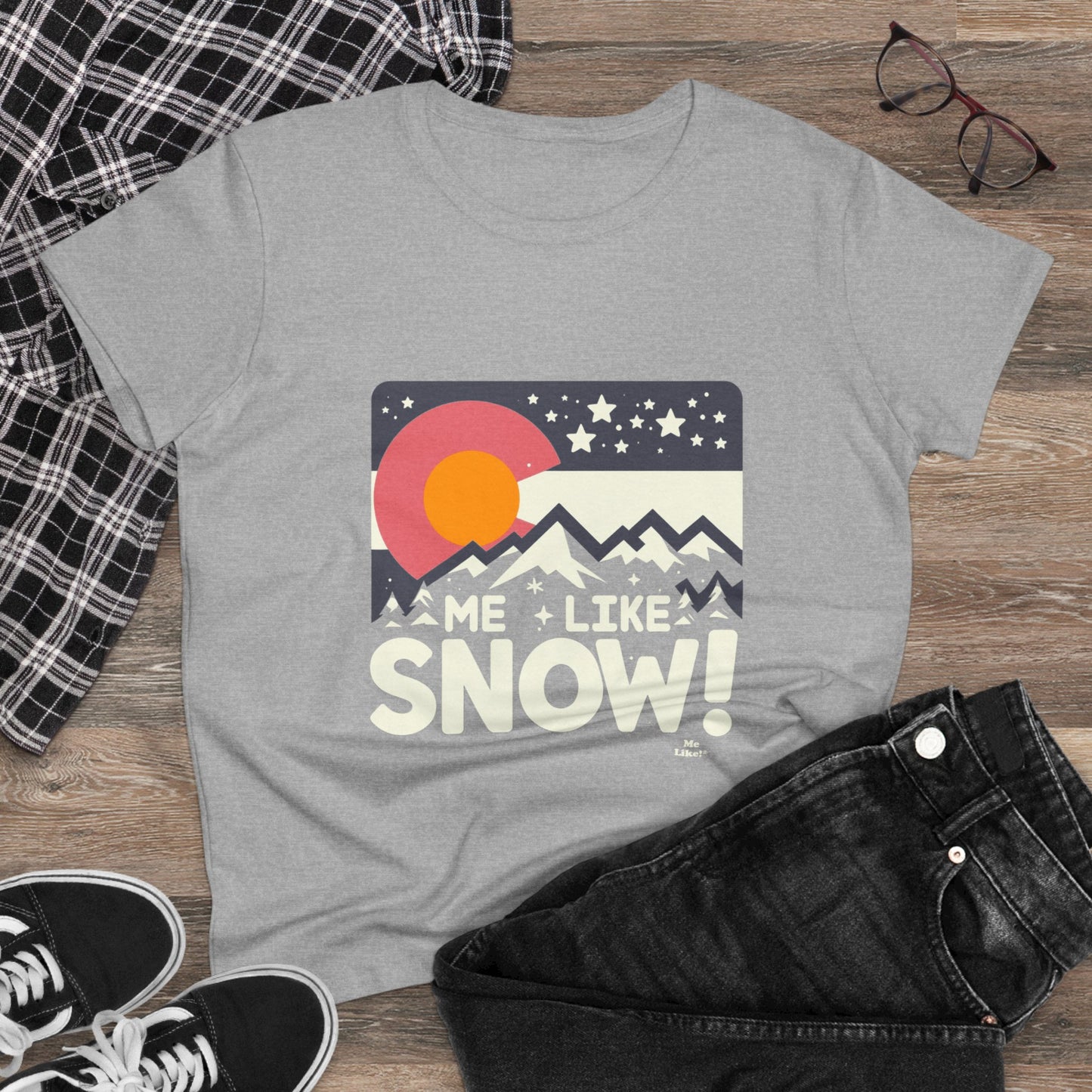 Me Like Snow! - Women's Heavy Cotton Tee - (Snow Colorado #1)